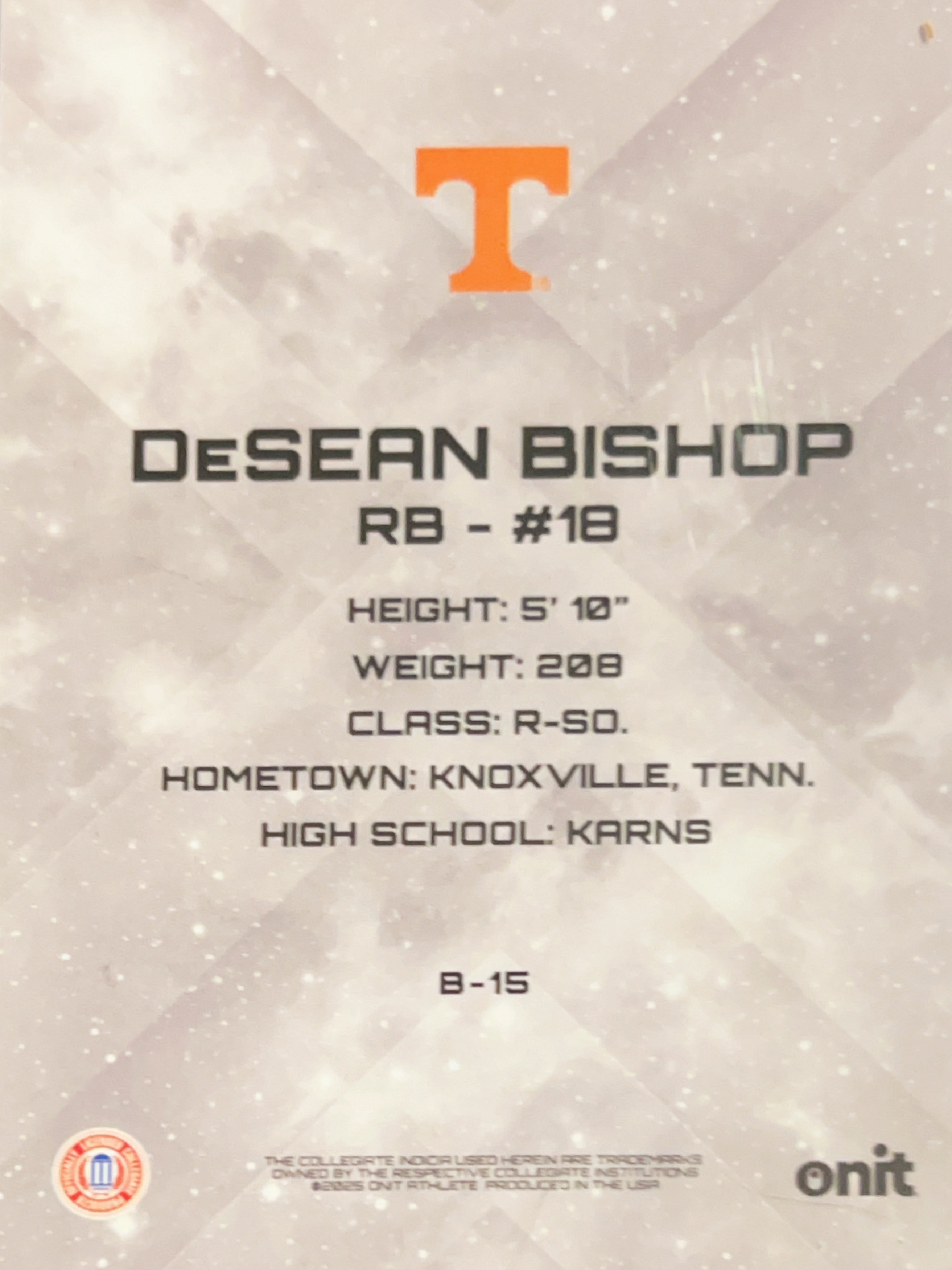 2023 Onit Tennessee Volunteers DeSean Bishop #B-15