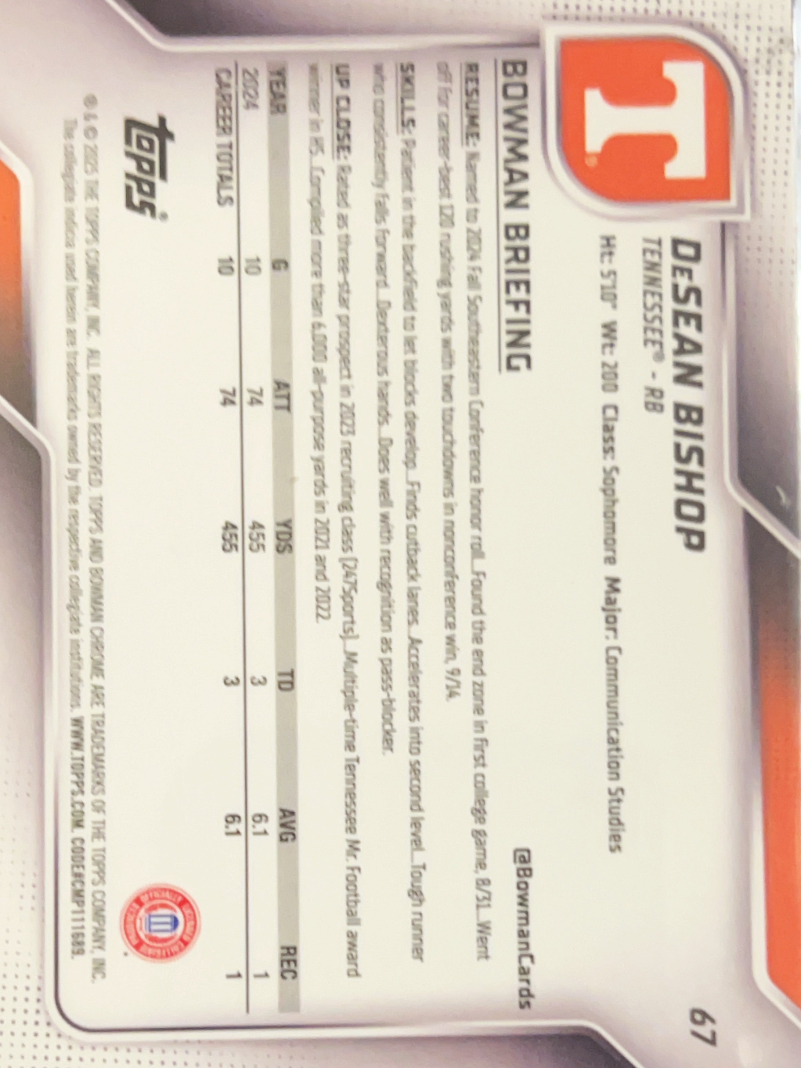 2024 Bowman Chrome University DeSean Bishop #67 Pink RayWave