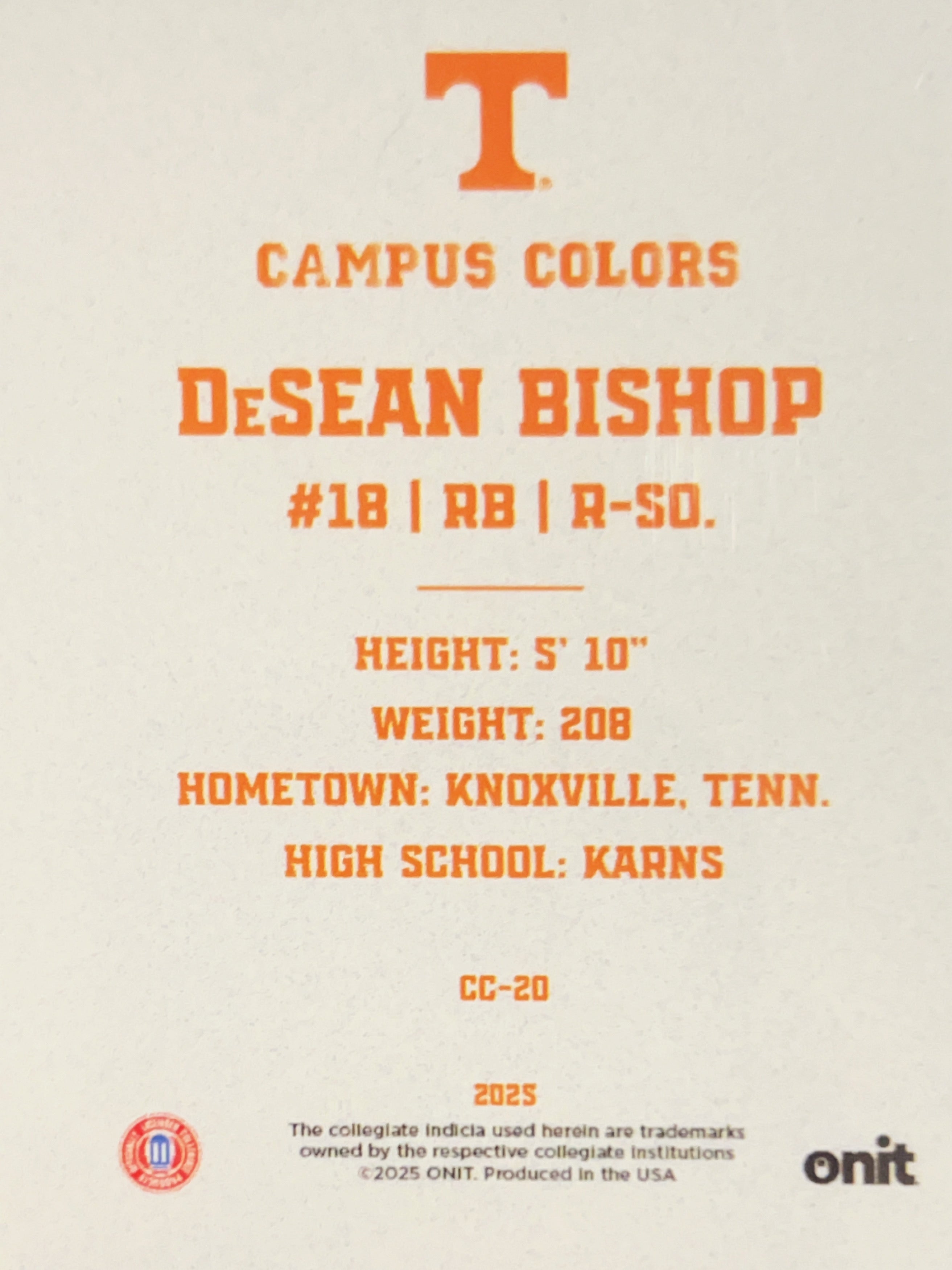 2025 ONIT Campus Colors DeSean Bishop #CC-20