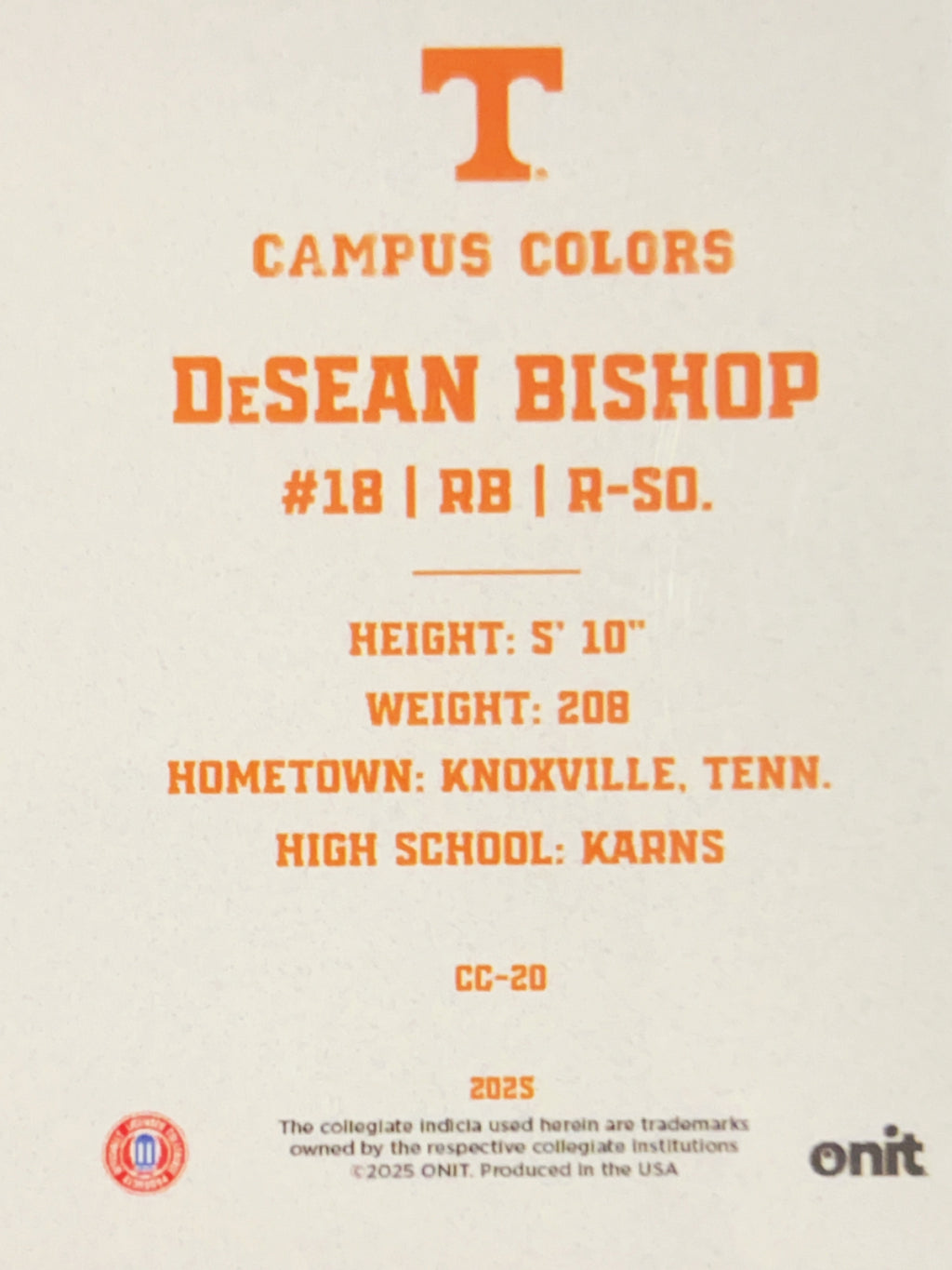 2025 ONIT Campus Colors DeSean Bishop #CC-20