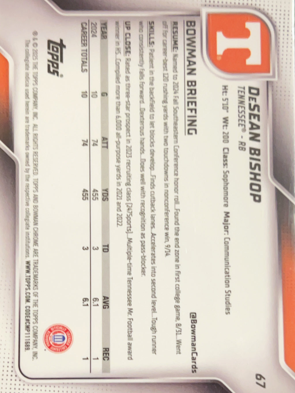 2025 Topps Bowman Chrome University DeSean Bishop #67 X-Fractor 1st Bowman