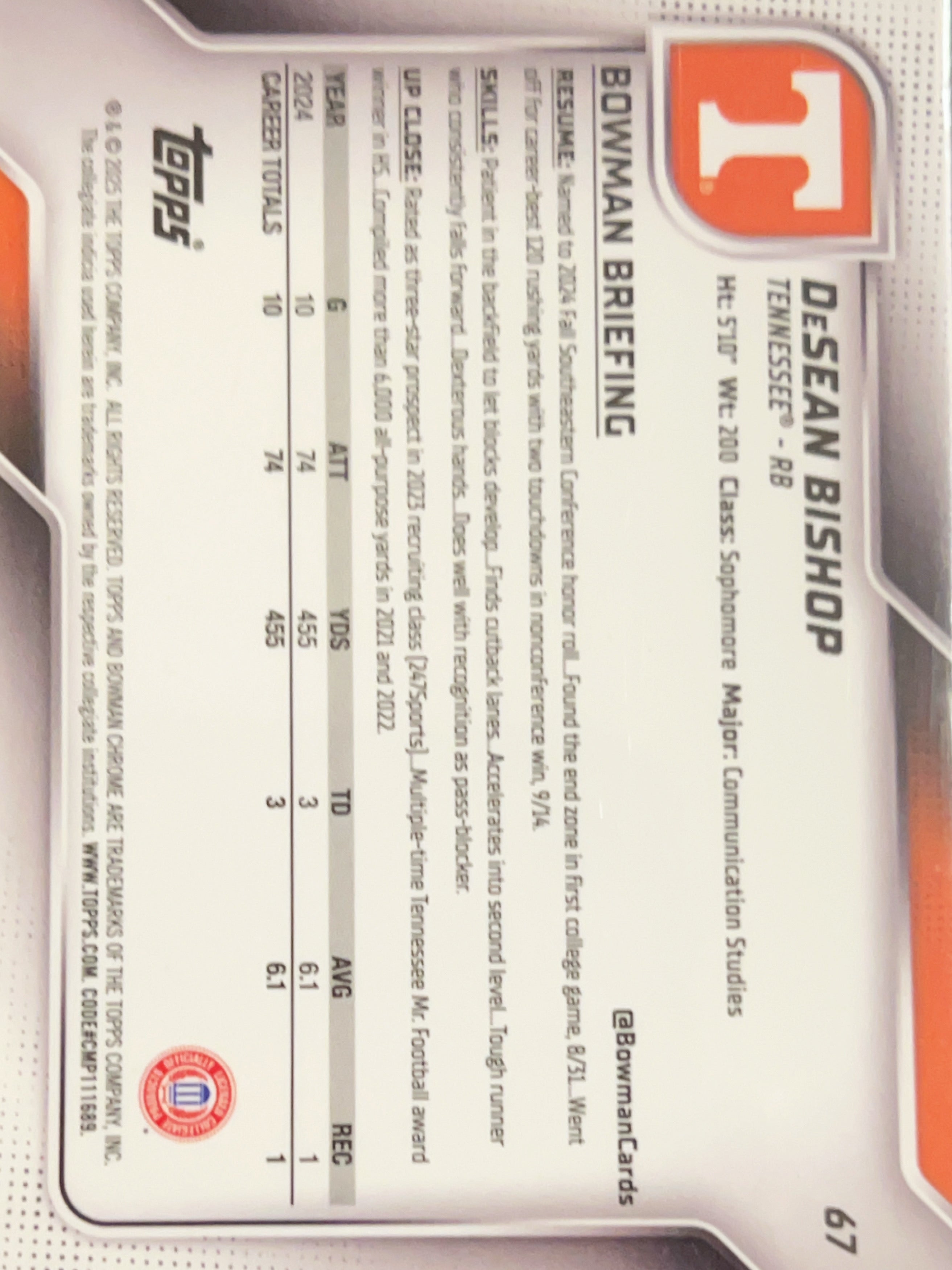 2025 Topps Bowman Chrome University DeSean Bishop #67 X-Fractor 1st Bowman