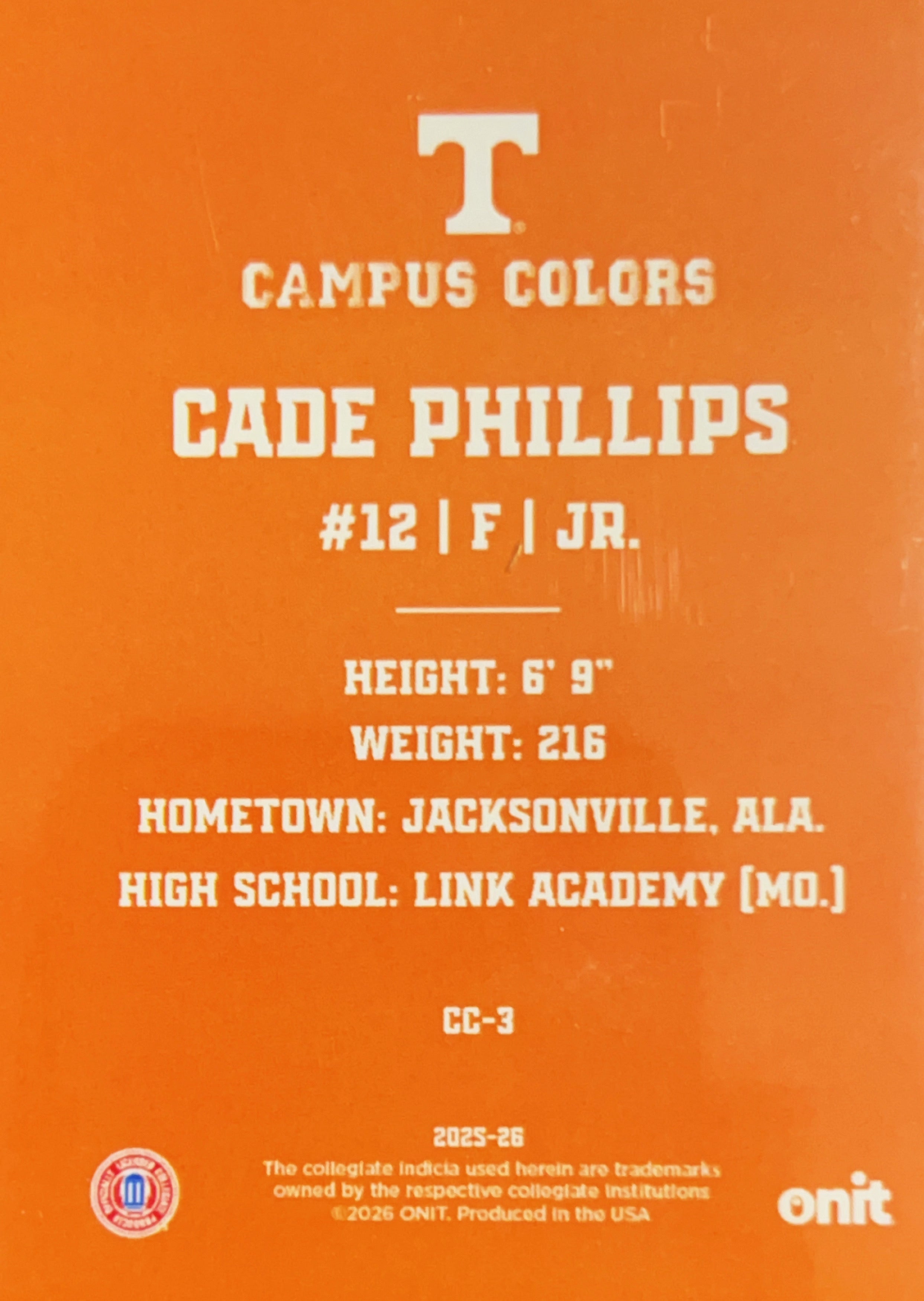 2025 ONIT Campus Colors Cade Phillips #CC-3