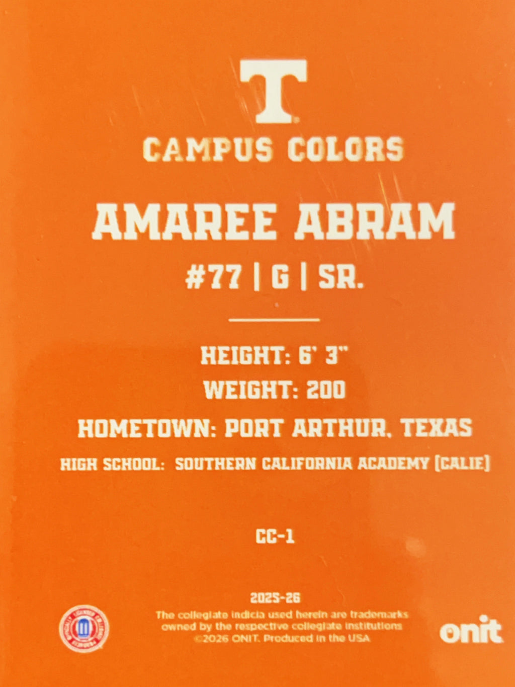 2026 ONIT Campus Colors Amaree Abram #CC-1 Orange