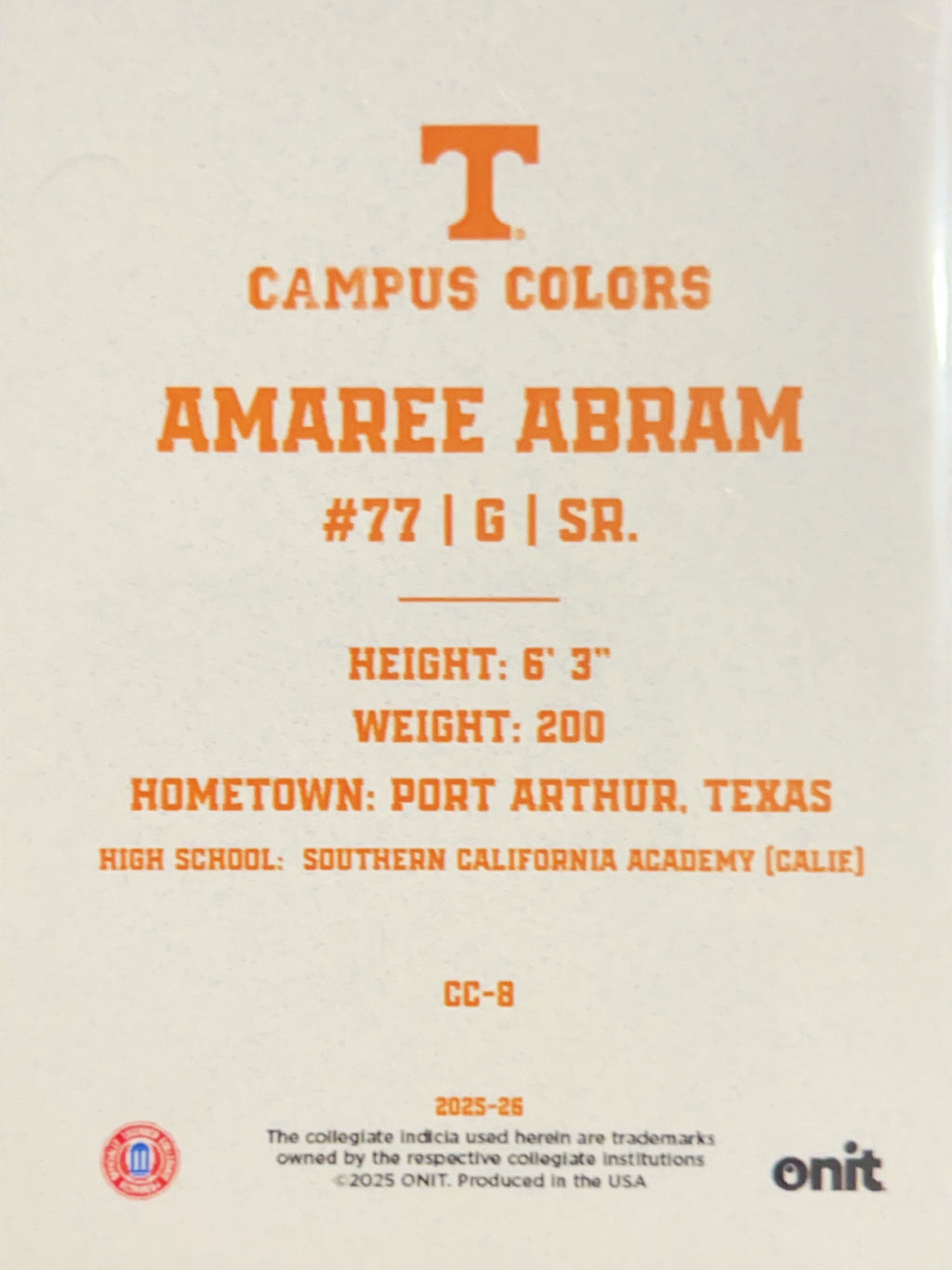 2025 ONIT Campus Colors Amaree Abram #CC-8