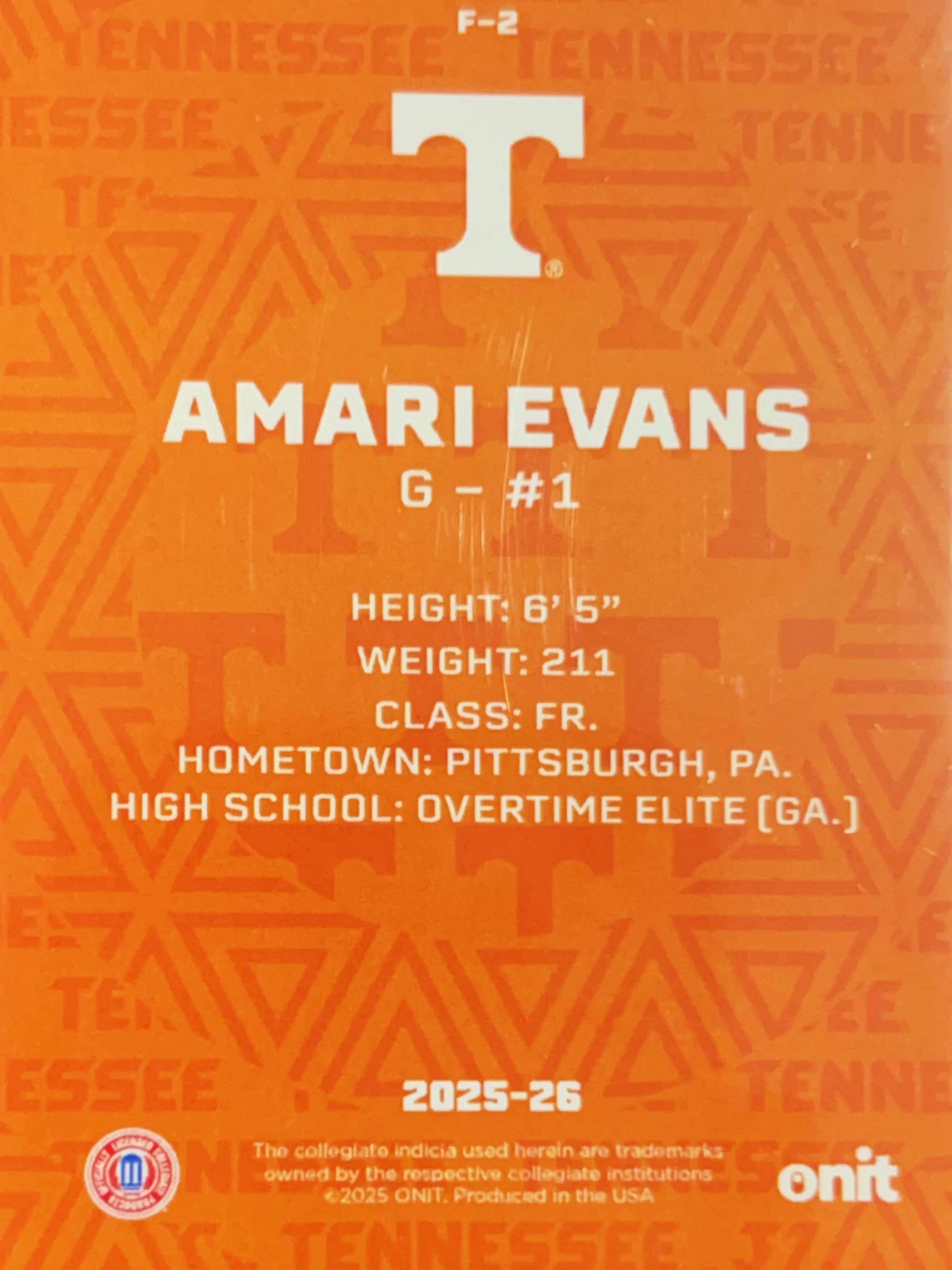 2025 ONIT Tennessee Basketball Amari Evans #F-2