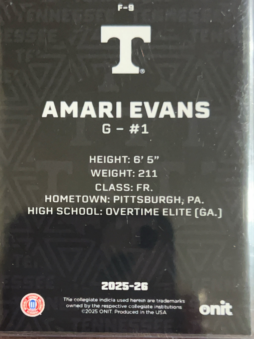 2025 ONIT Tennessee Basketball Amari Evans #F-9