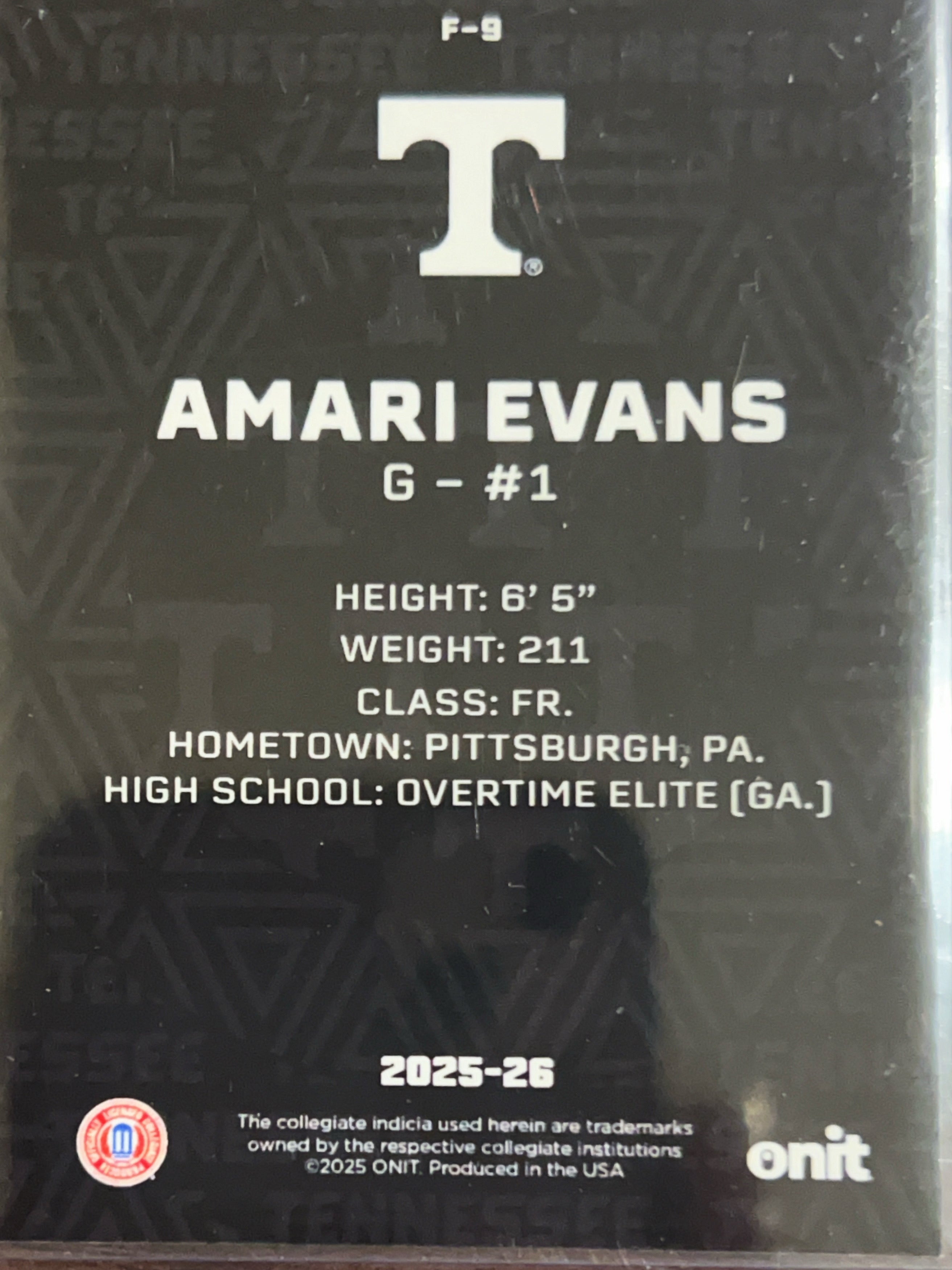 2025 ONIT Tennessee Basketball Amari Evans #F-9