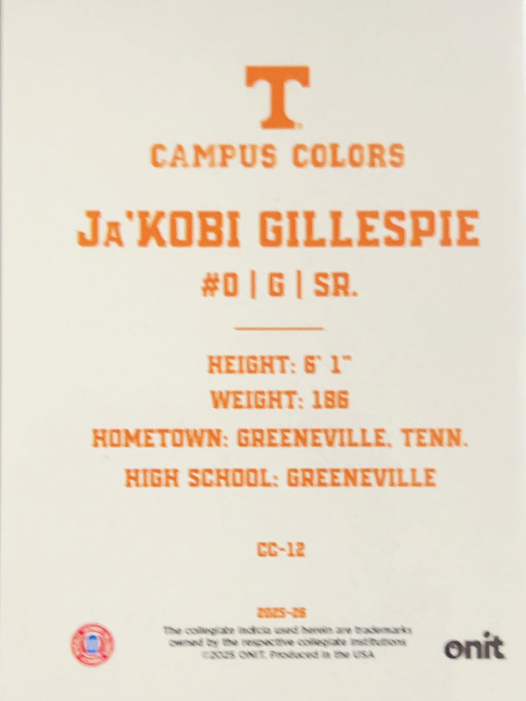 2025 ONIT Campus Colors Ja'Kobi Gillespie #CC-12