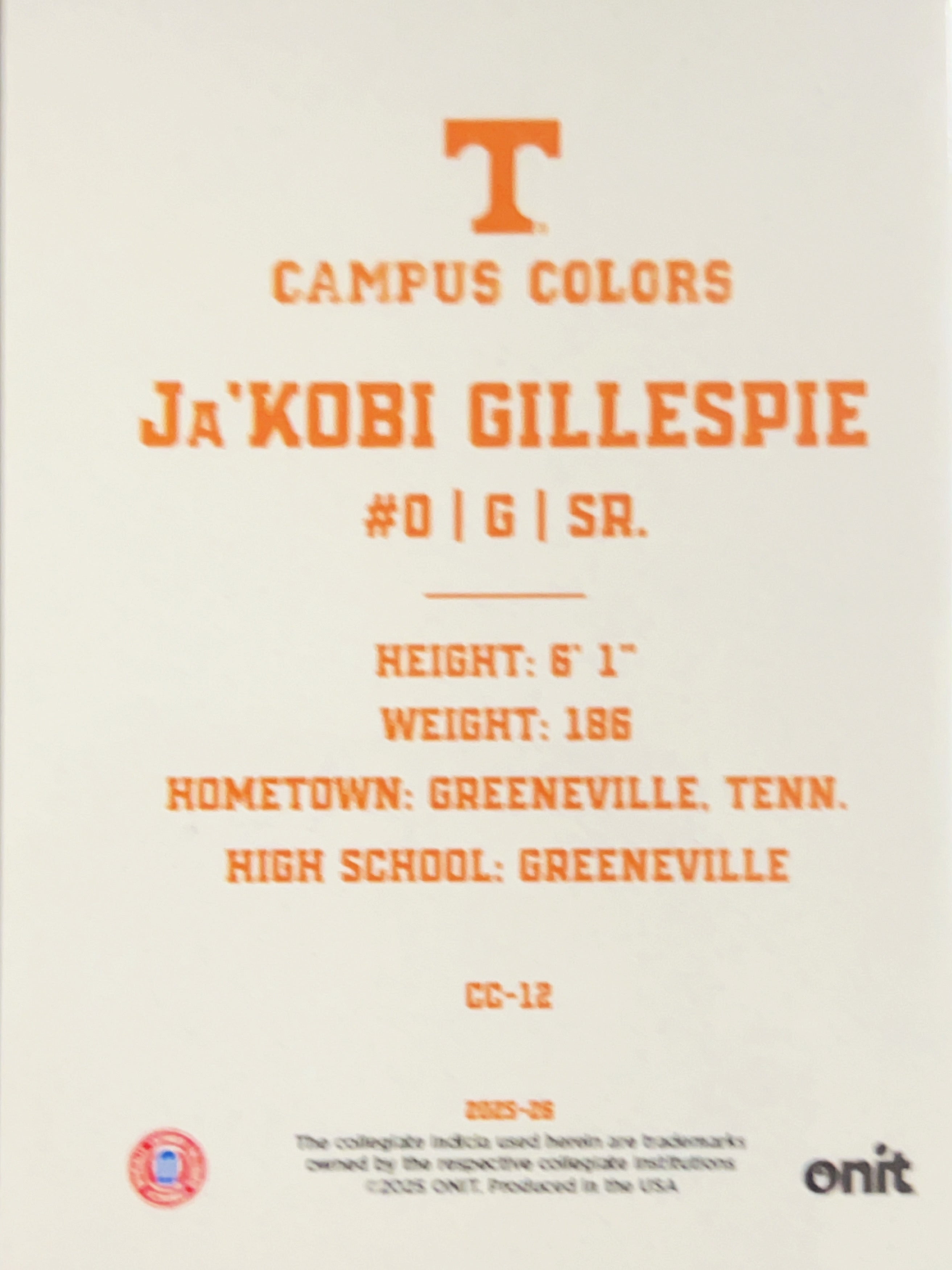 2025 ONIT Campus Colors Ja'Kobi Gillespie #CC-12