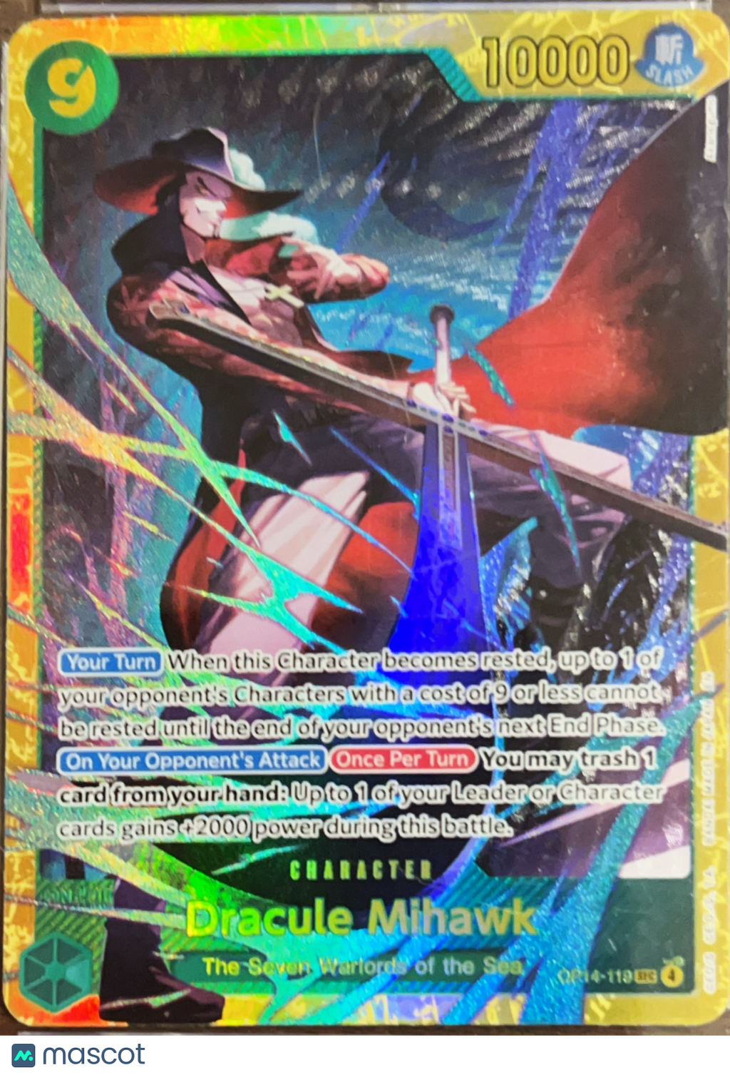 2023 One Piece Card Game Kingdoms of Intrigue Dracule Mihawk Holo Super Rare