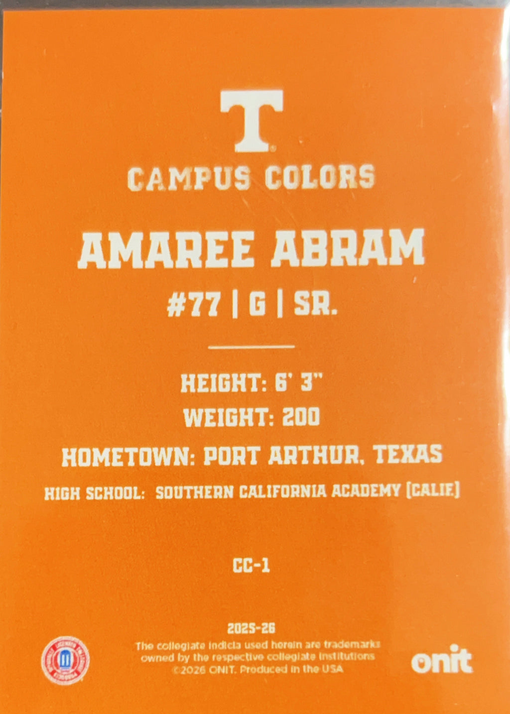 2026 ONIT Campus Colors Amaree Abram #CC-1 Orange Sparkle