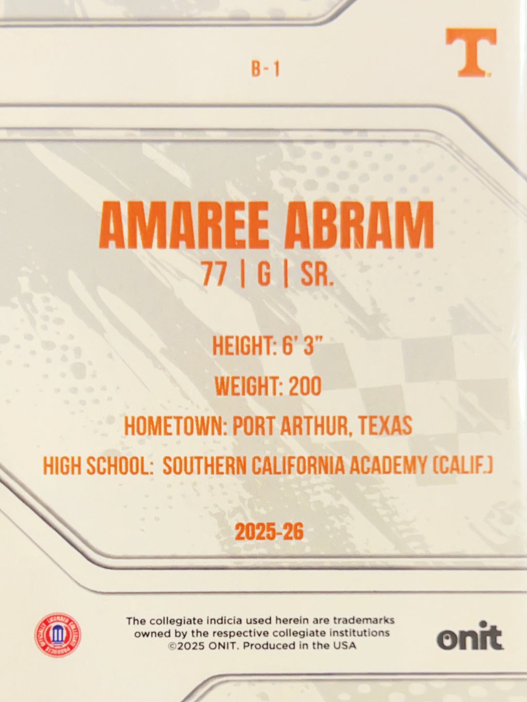 2025 ONIT Tennessee Volunteers Amaree Abram #B-1