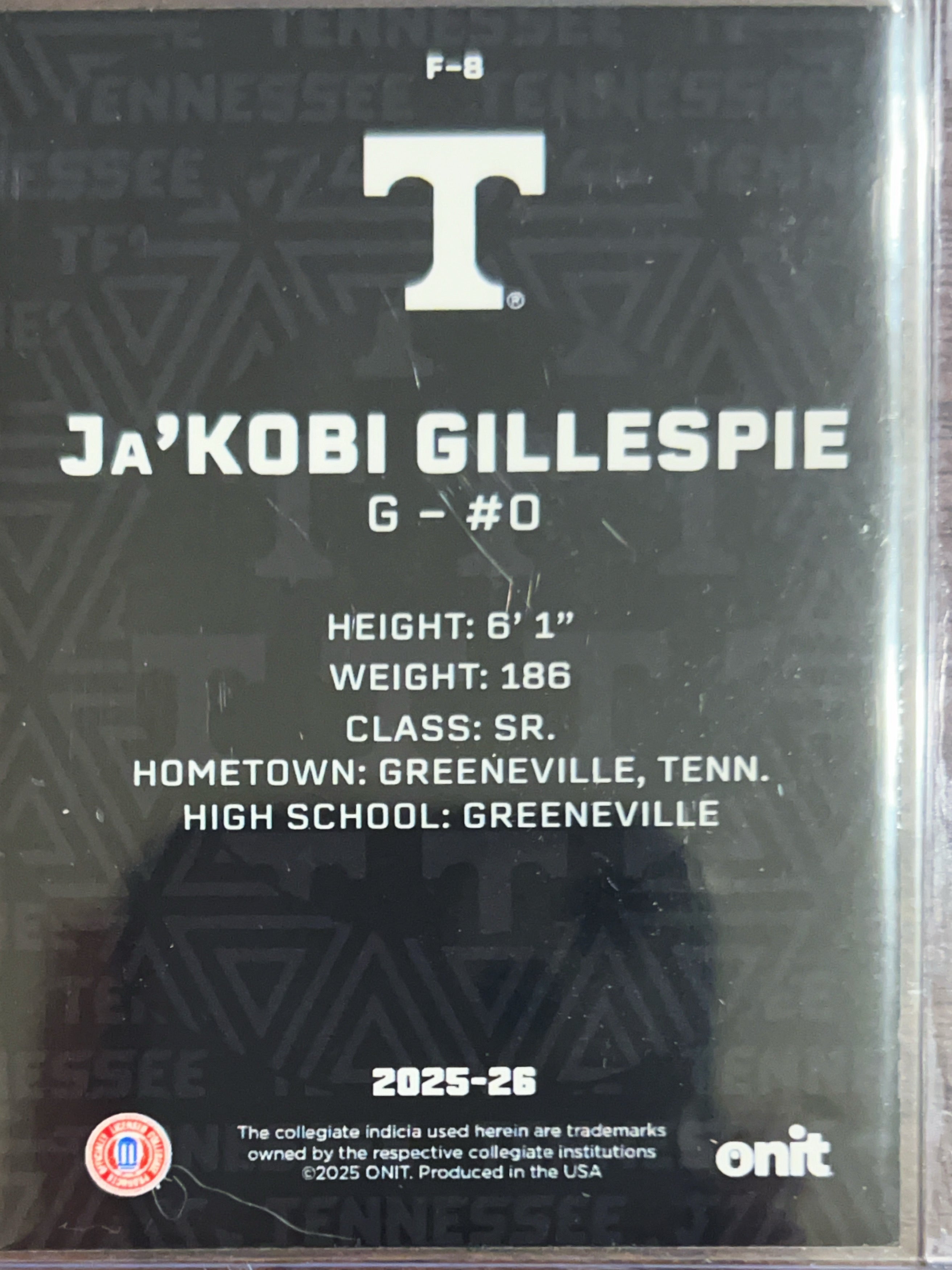 2025 ONIT Tennessee Basketball Ja'Kobi Gillespie #F-8