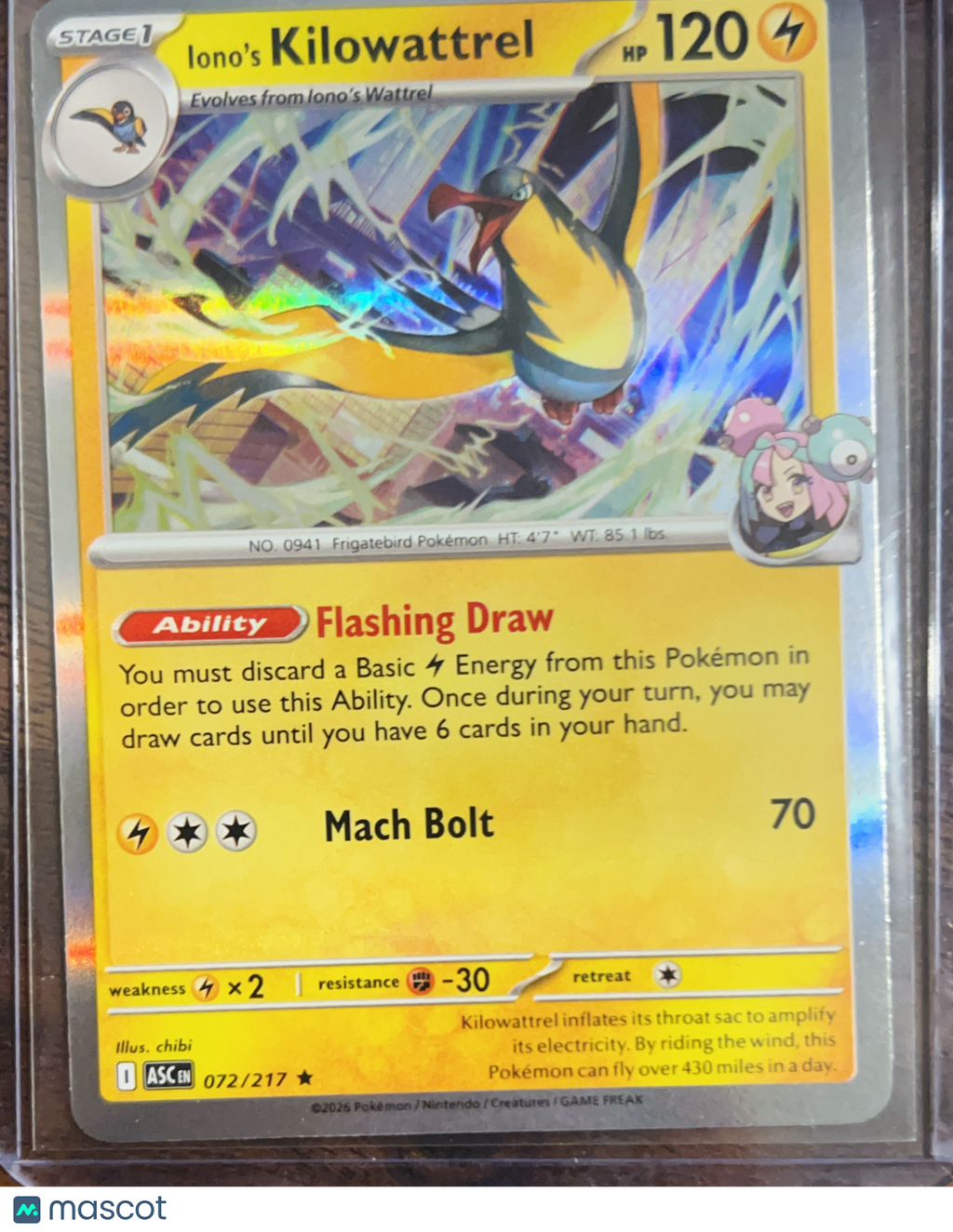 2026 Mega Evolution – Ascended Heroes Iono's Kilowattrel Holo Rare #72/217
