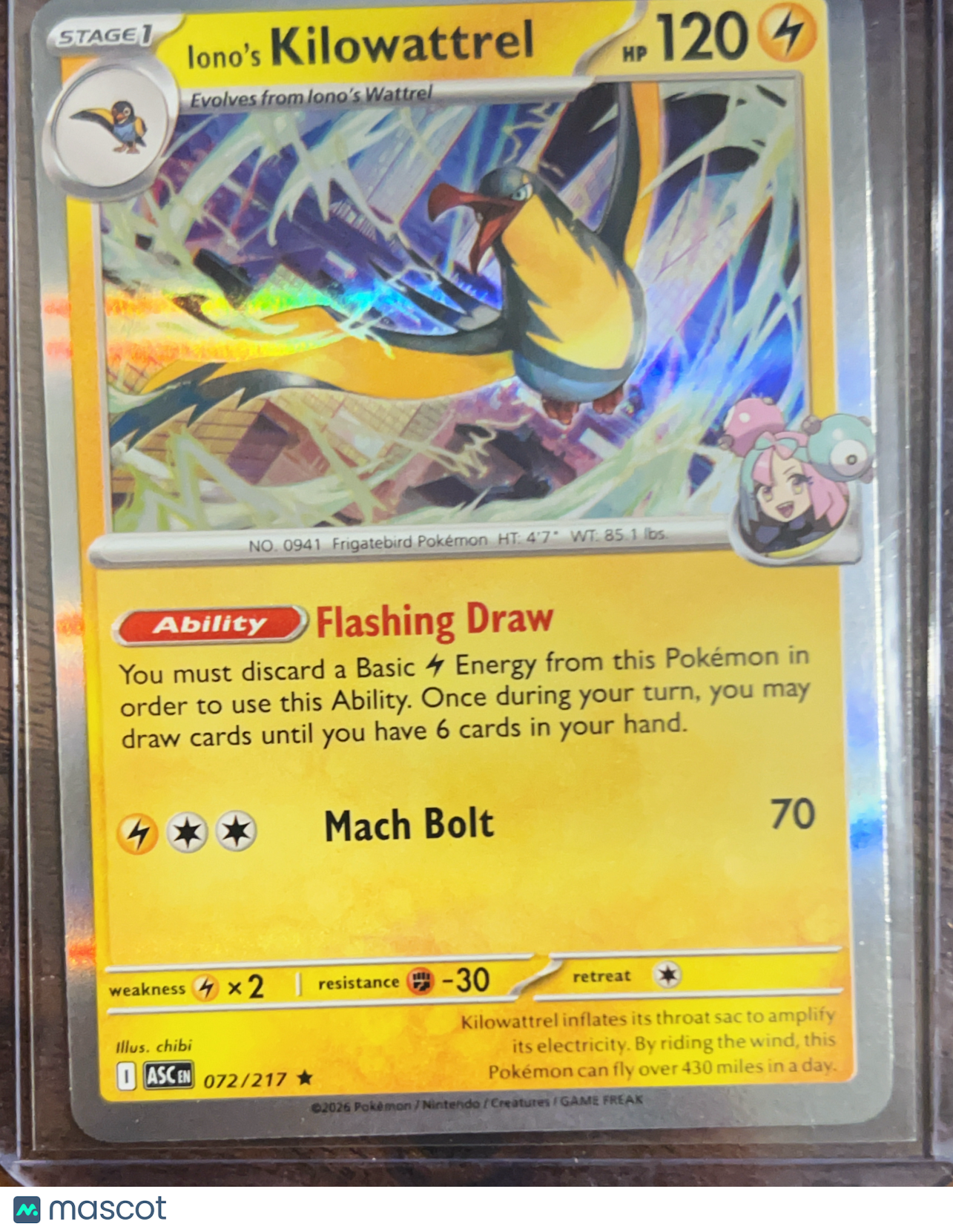 2026 Mega Evolution – Ascended Heroes Iono's Kilowattrel Holo Rare #72/217