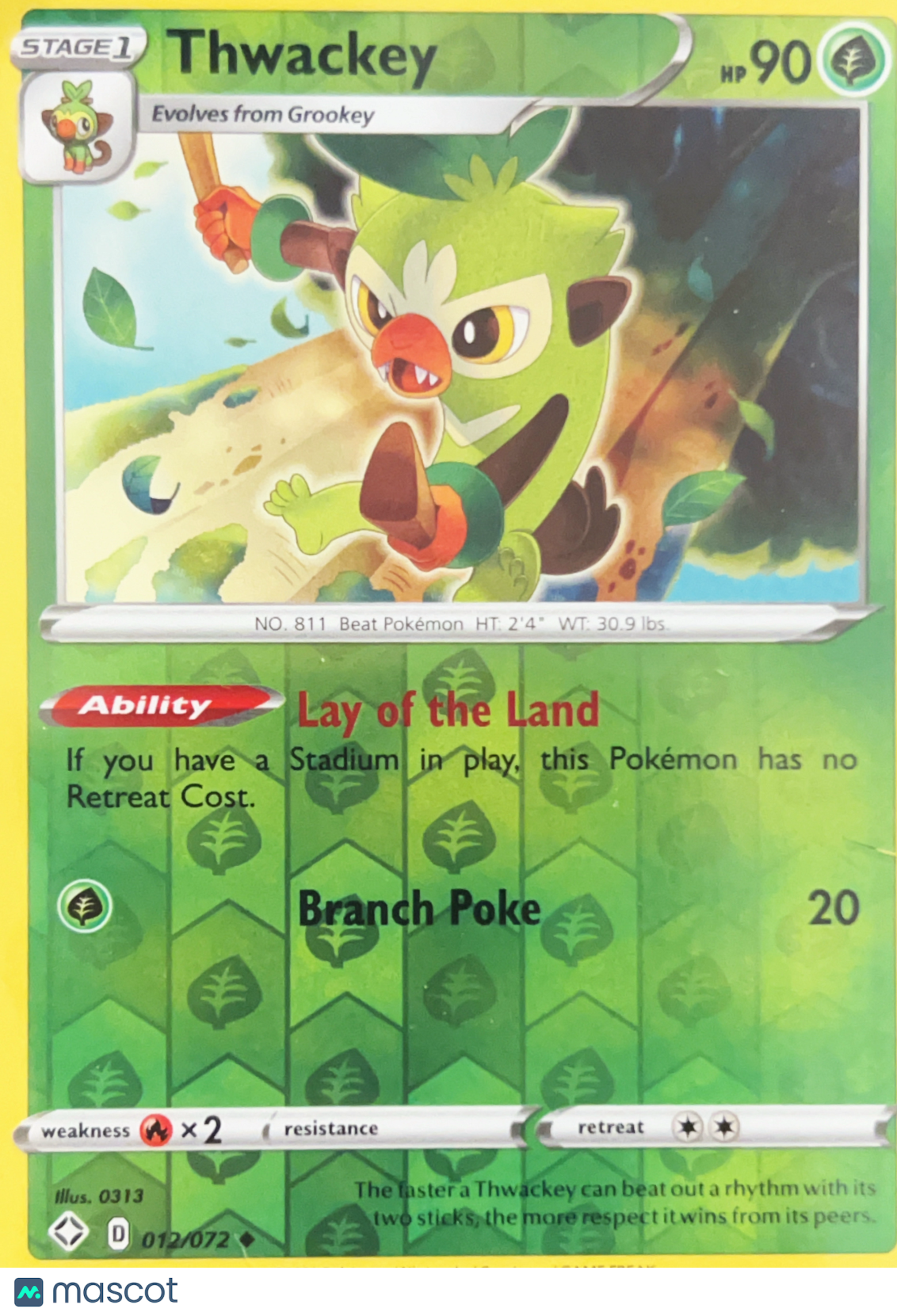 2020 Shining Fates Thwackey Reverse Holo Uncommon #12/72