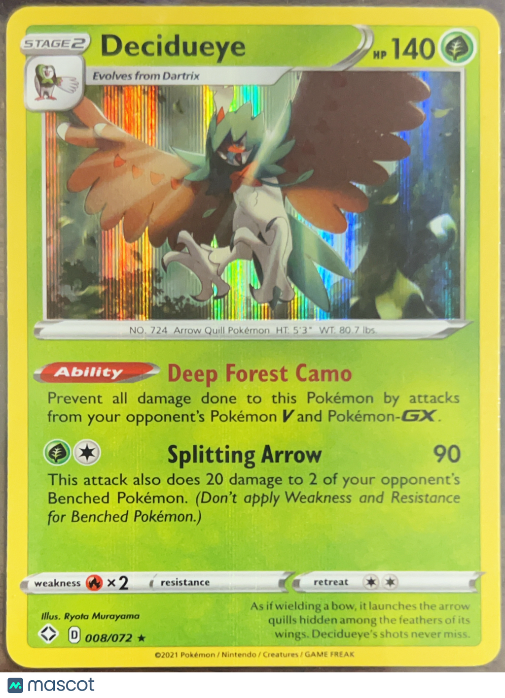 2020 Darkness Ablaze Decidueye Holo Rare #8/72