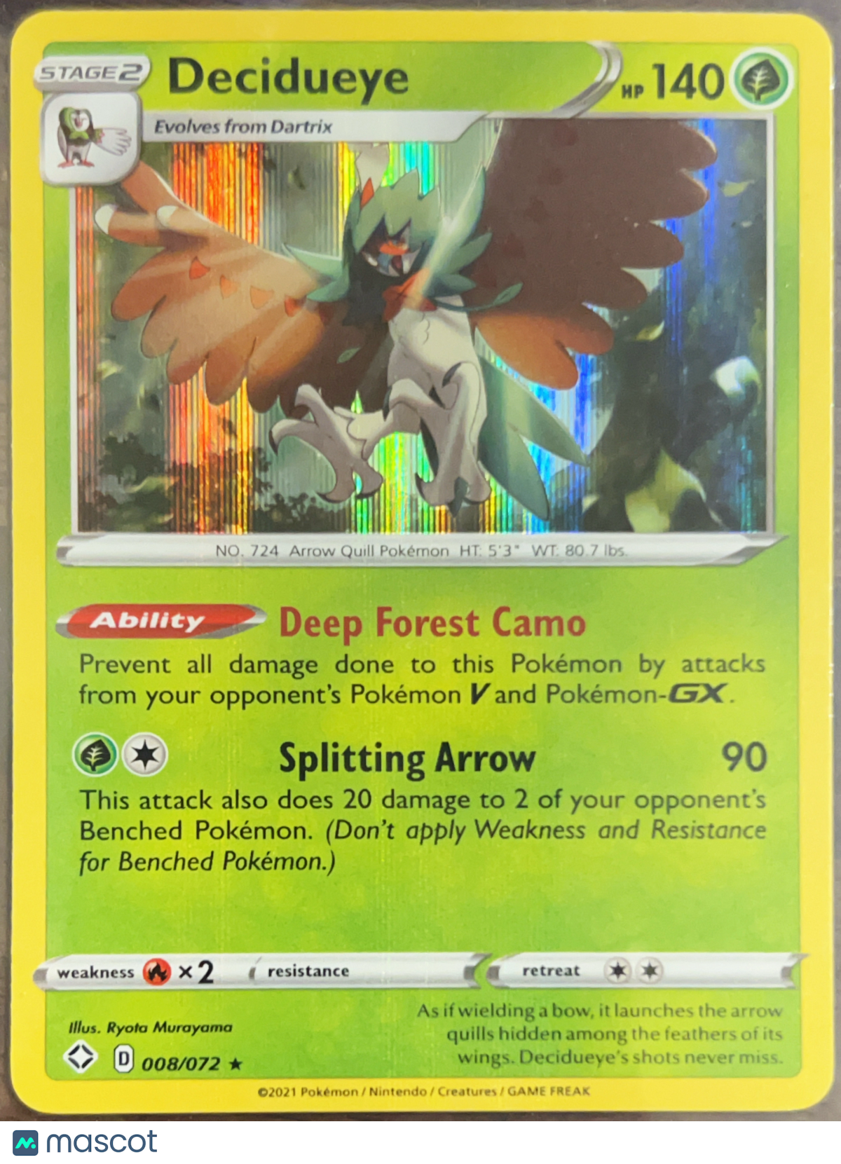 2020 Darkness Ablaze Decidueye Holo Rare #8/72