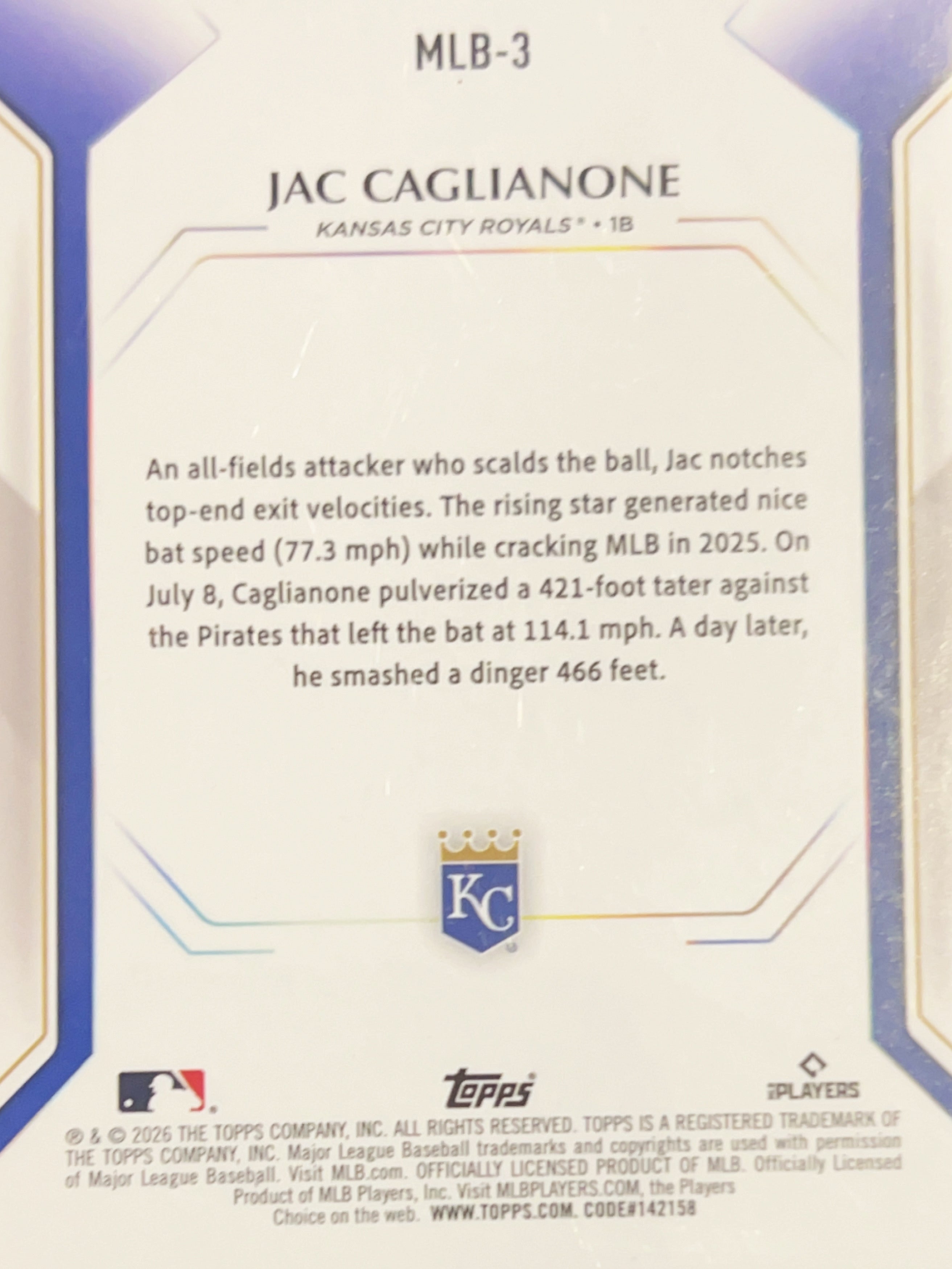 2026 Topps Chrome Update Series Jac Caglianone #MLB-3 RC