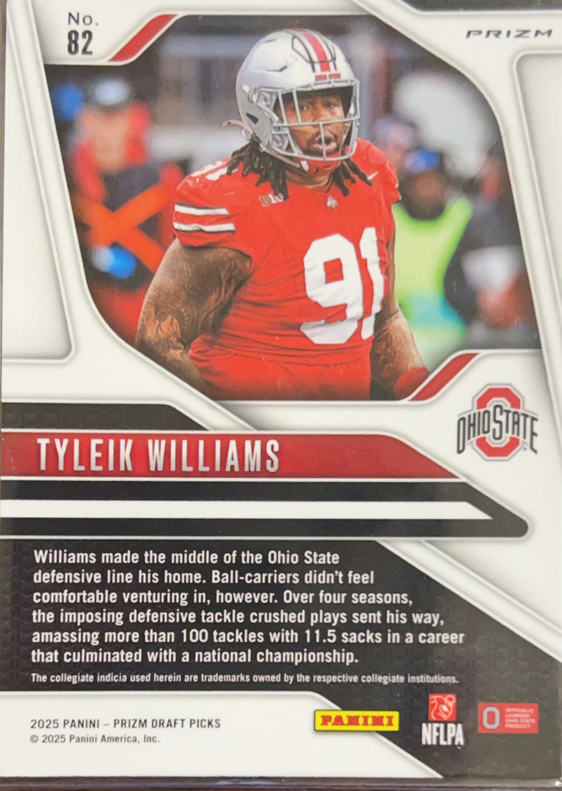 2025 Panini Prizm Draft Picks Tyleik Williams #82 Pink Pulsar RC