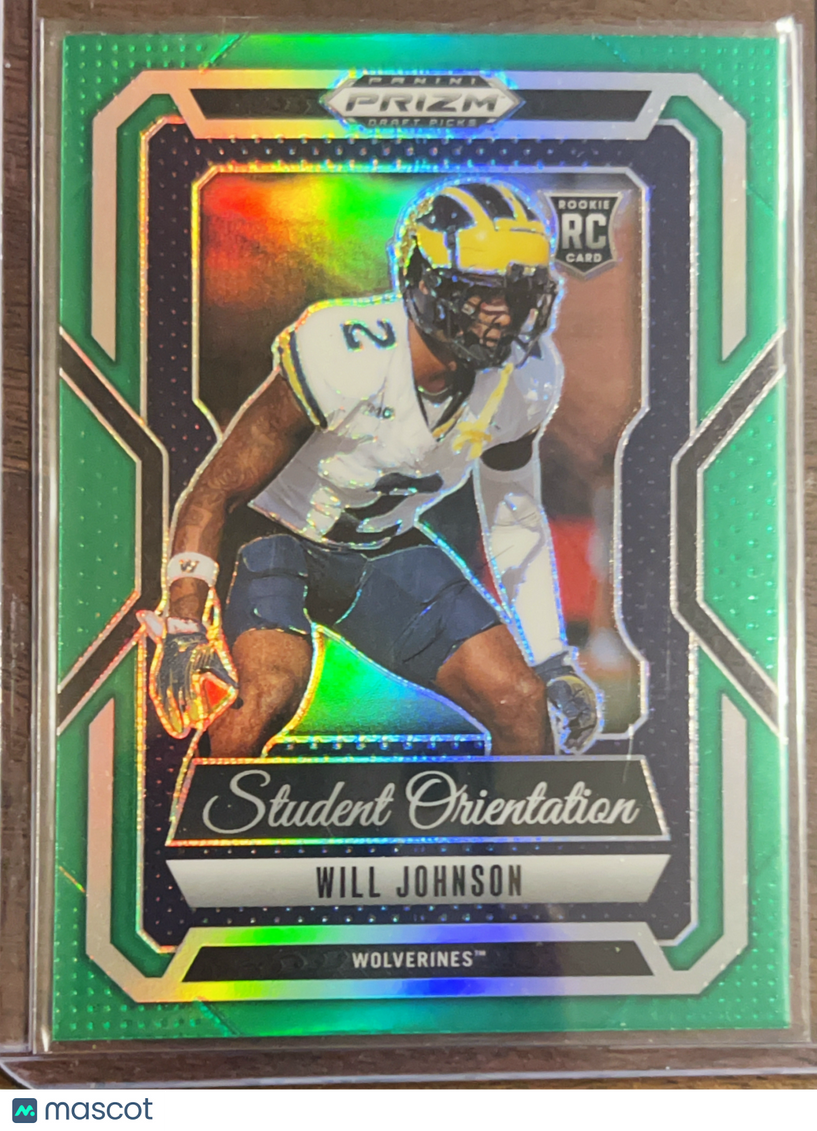 2025 Panini Prizm Draft Picks Student Orientation Will Johnson #18 Green RC