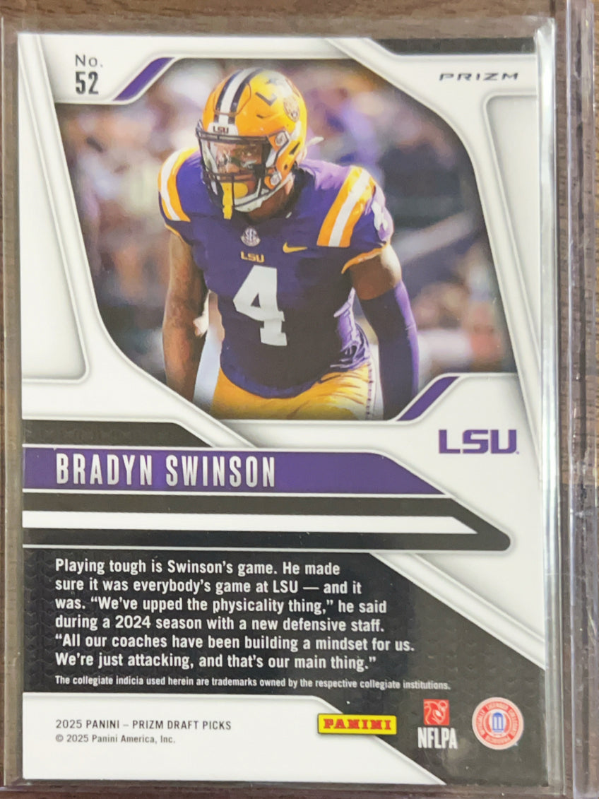 2025 Panini Prizm Draft Picks Bradyn Swinson #52 Green RC