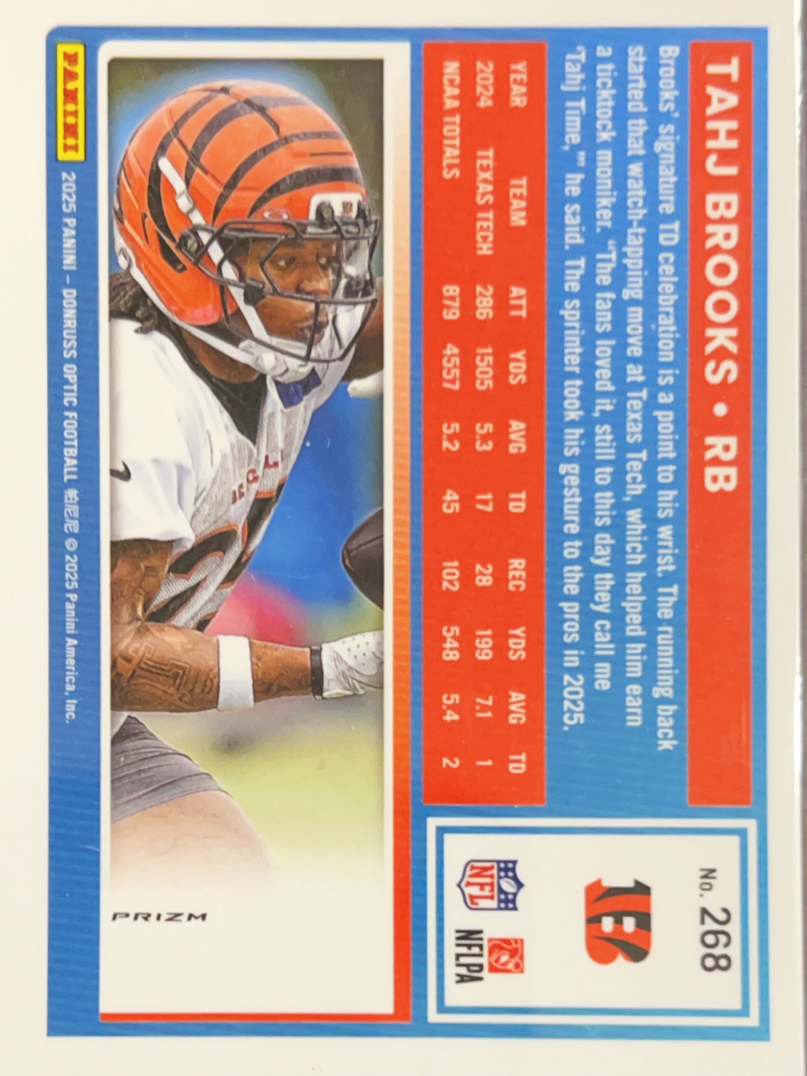 2025 Panini Donruss Optic Prizm Tahj Brooks #268 Blue Stars