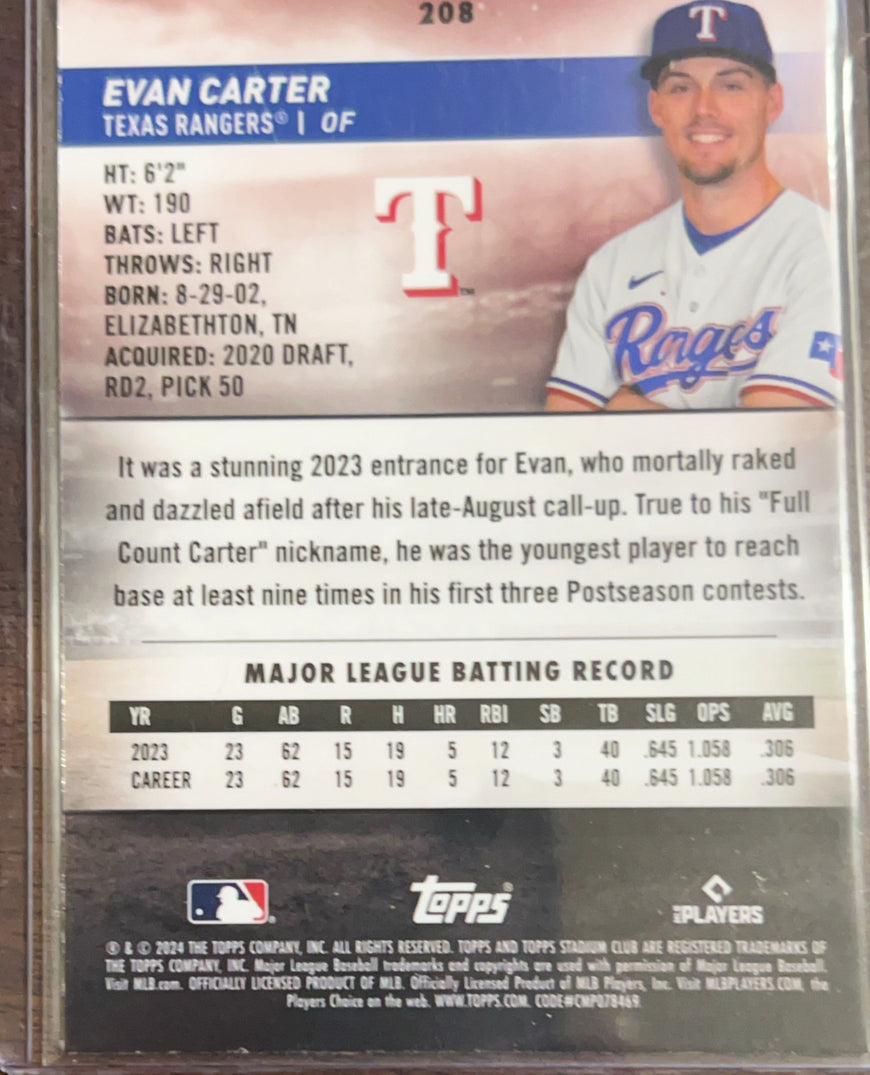 2024 Topps Stadium Club Chrome Evan Carter #208 Orange Refractor /99 RC