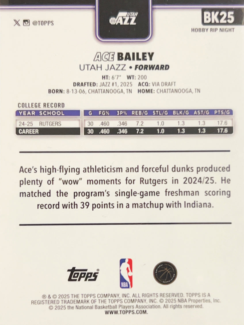 2025 Topps Rip Night Ace Bailey #BK25 RC