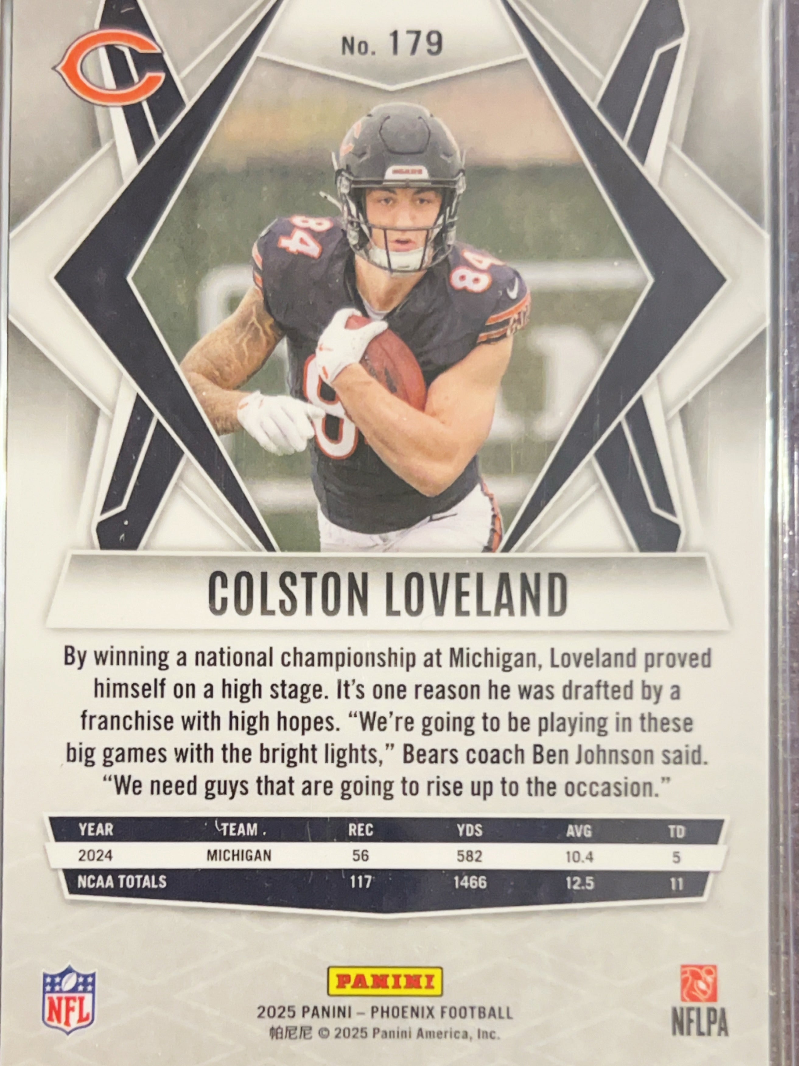 2025 Panini Phoenix Football Colston Loveland #179 RC