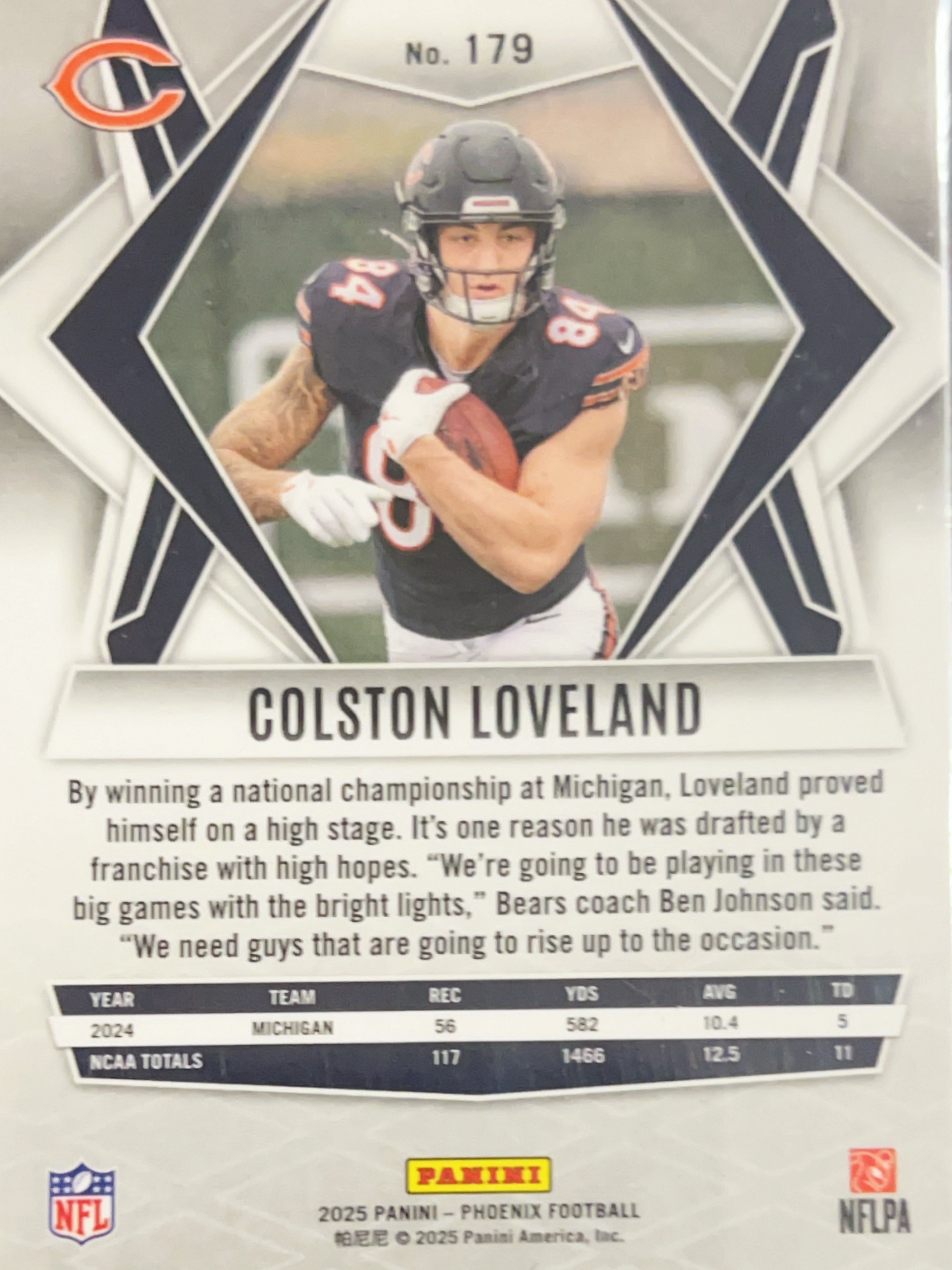 2025 Panini Phoenix Football Colston Loveland #179 RC