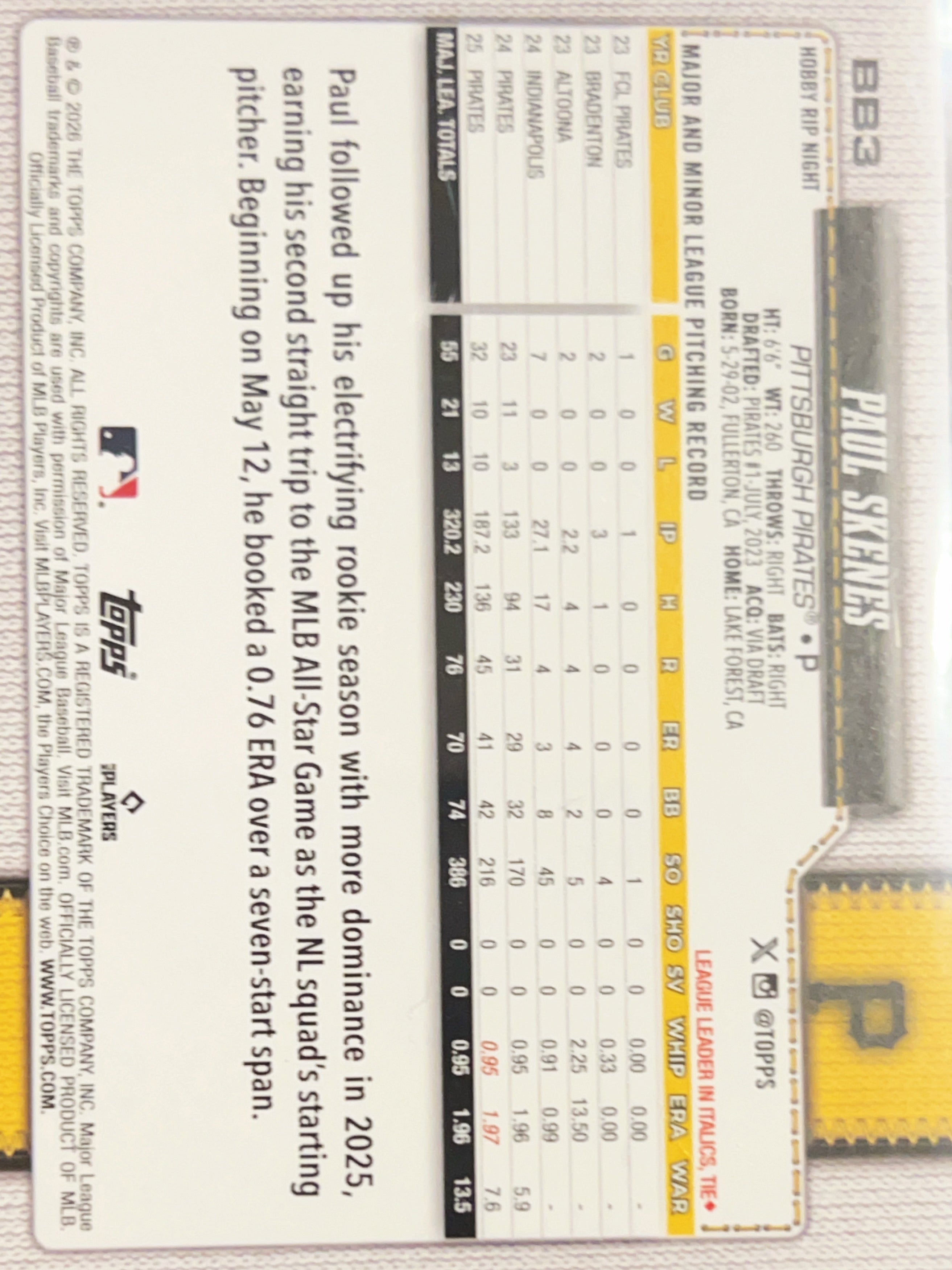 2026 Topps Rip Night Paul Skenes #BB3