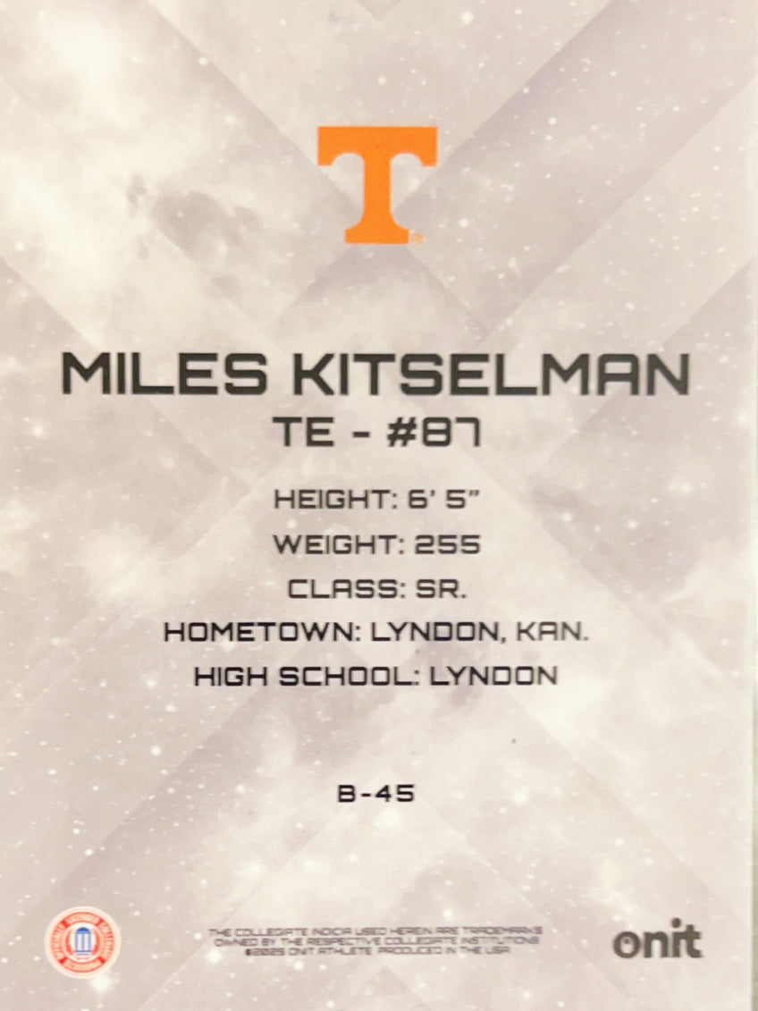 2023 Onit Tennessee Football Miles Kitselman #B-45 Purple /25