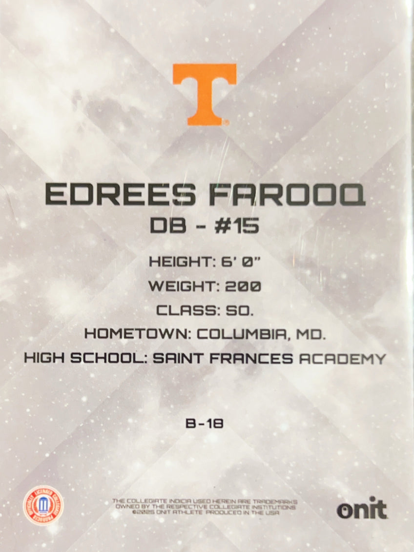 2025 Onit Tennessee Football Edrees Farooq #B-18