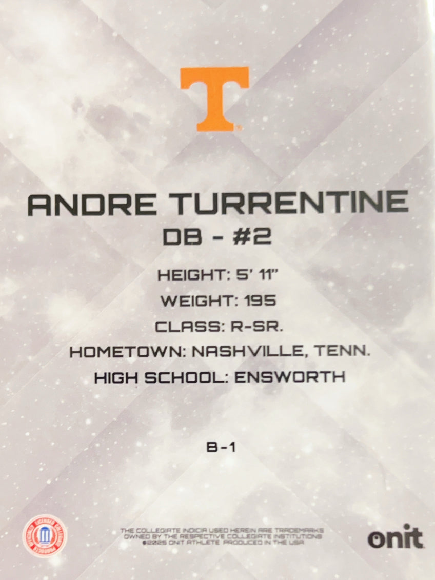 2025 Onit Tennessee Football Andre Turrentine #B-1 Purple /25