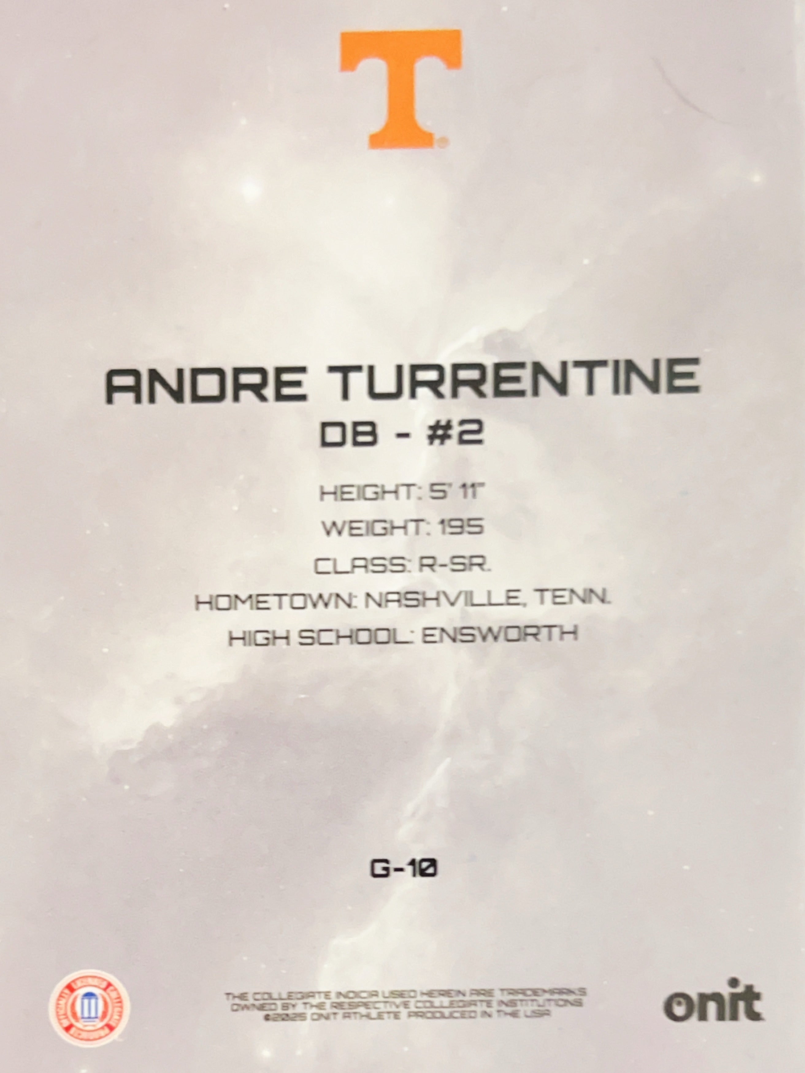 2023 Onit Tennessee Volunteers Galaxy Andre Turrentine #G-10