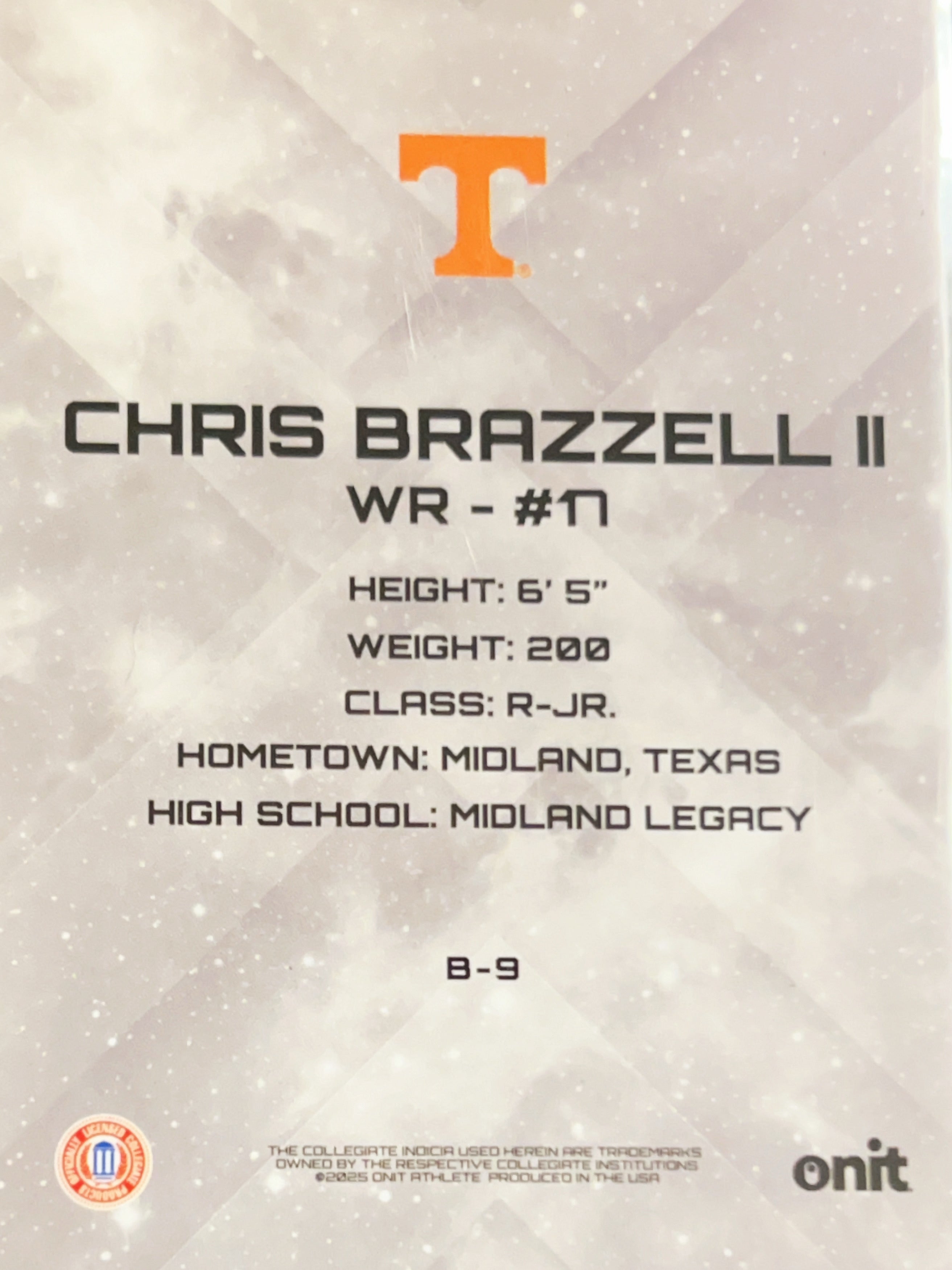 2025 Onit Tennessee Volunteers Football Chris Brazzell II #B-9