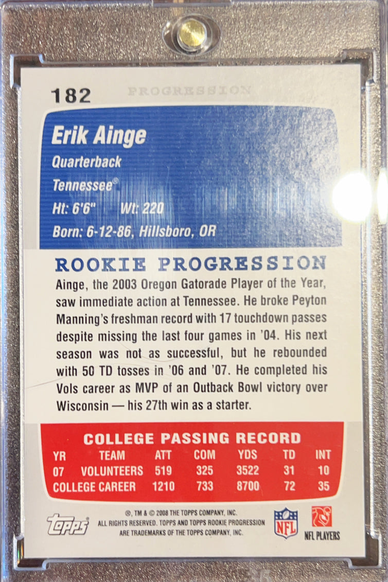 2008 Topps Progression Erik Ainge #182 RC