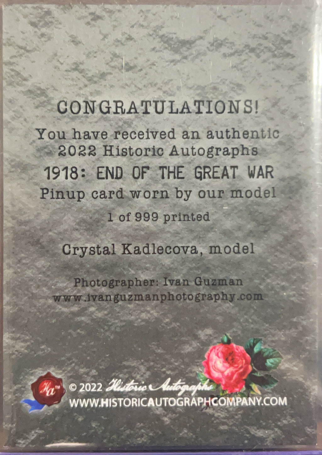 2022 Historic Autographs 1918: End of the Great Wa Ivan Guzman Crystal Kadlecova