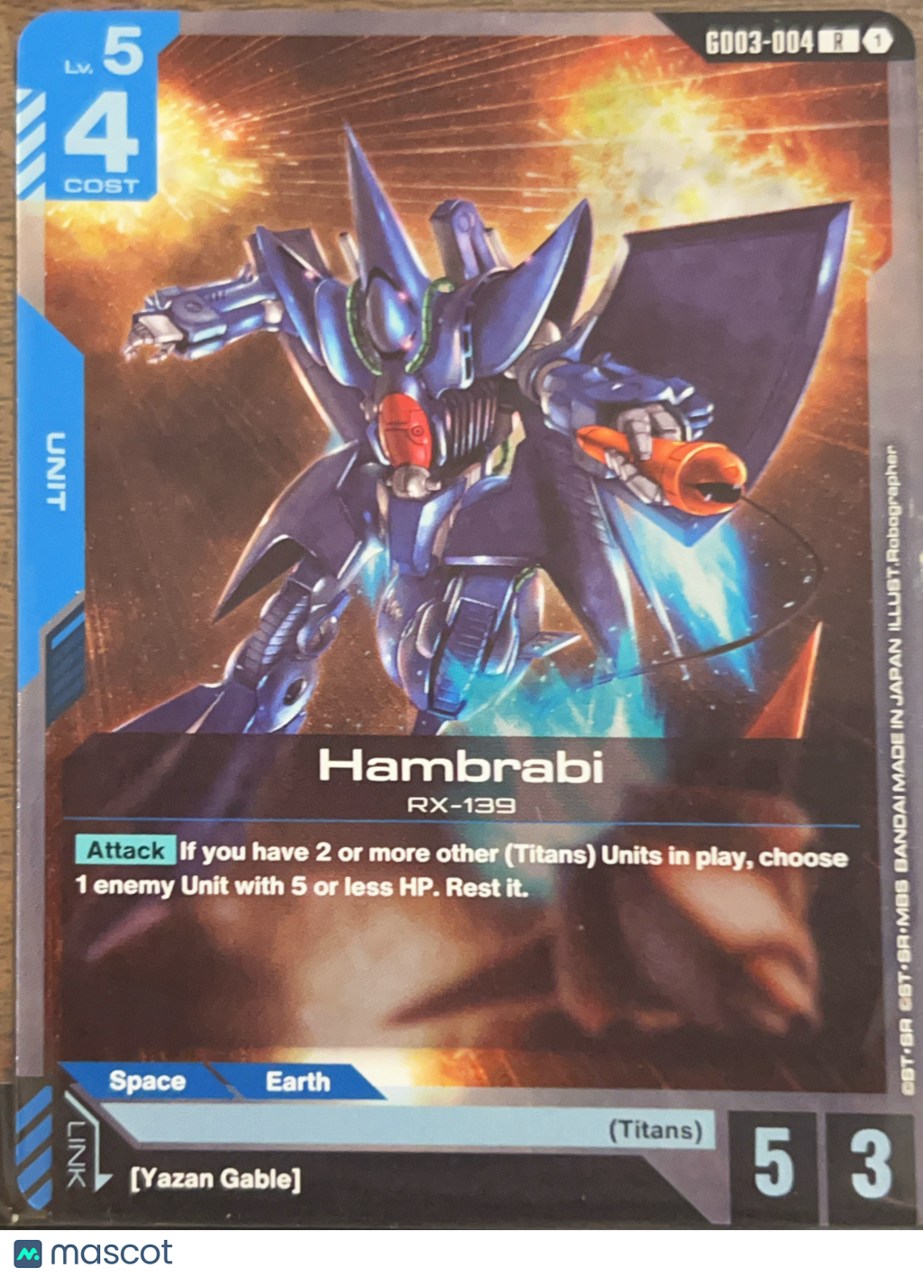 2023 Bandai Gundam Card Game Hambrabi (Titans) Unit RX-139 #GD03-004 R