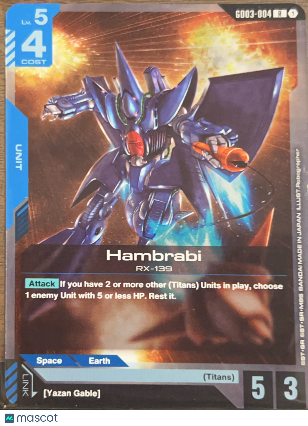 2023 Bandai Gundam Card Game Hambrabi (Titans) Unit RX-139 #GD03-004 R
