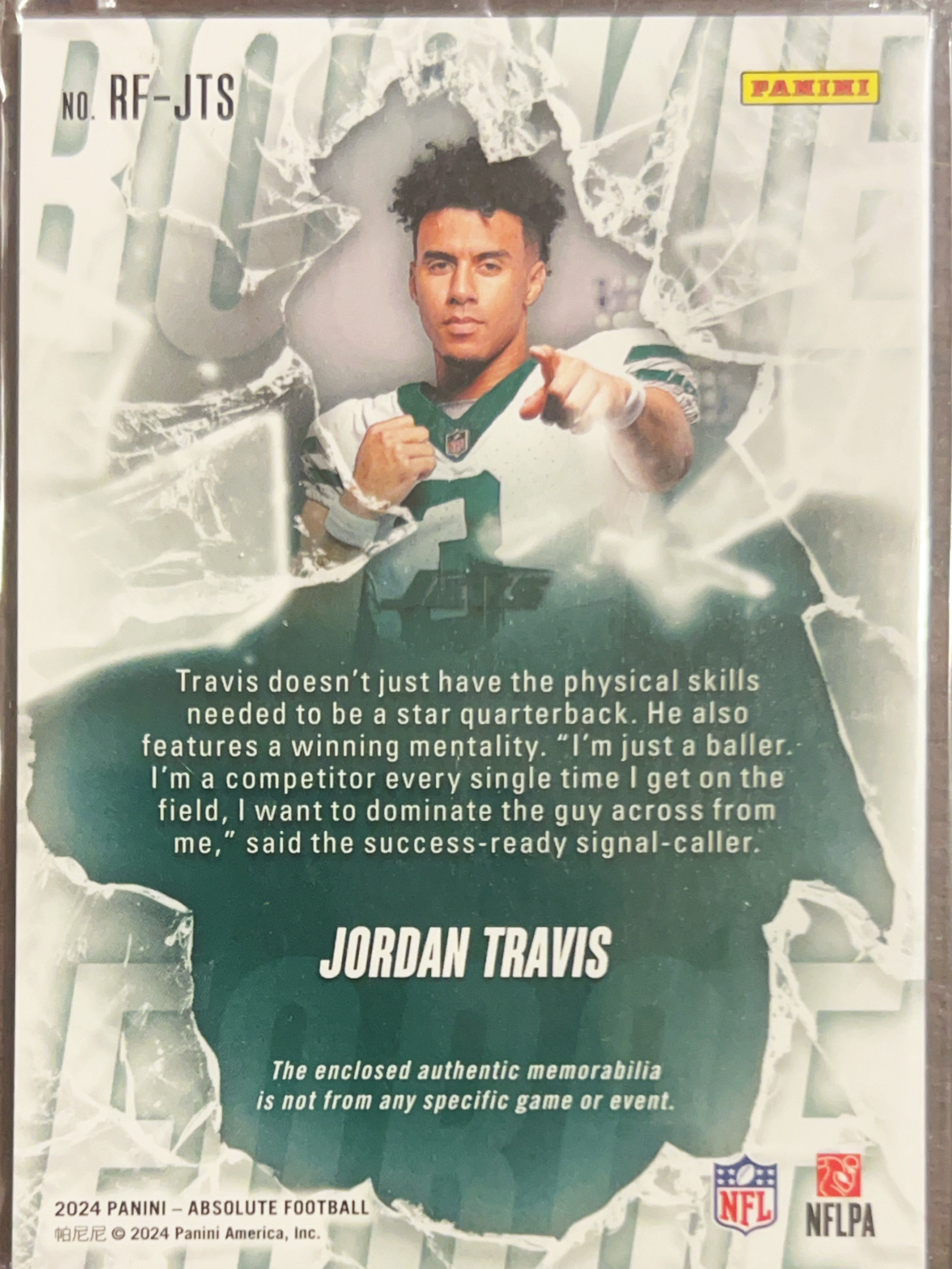 2024 Panini Absolute Football Jordan Travis #RF-JTS Mem RC