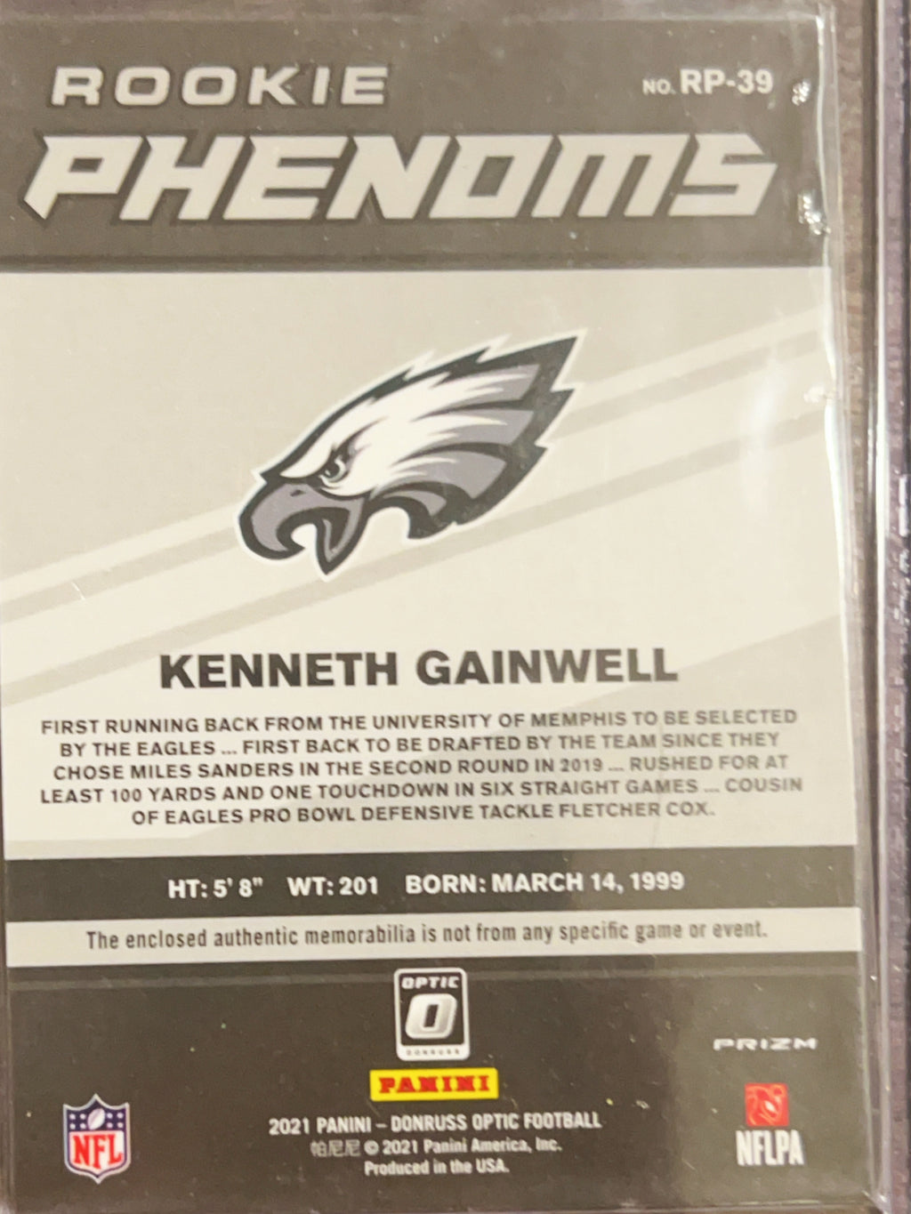 2021 Panini Donruss Optic Rookie Phenoms Kenneth Gainwell #RP-39 Mem RC