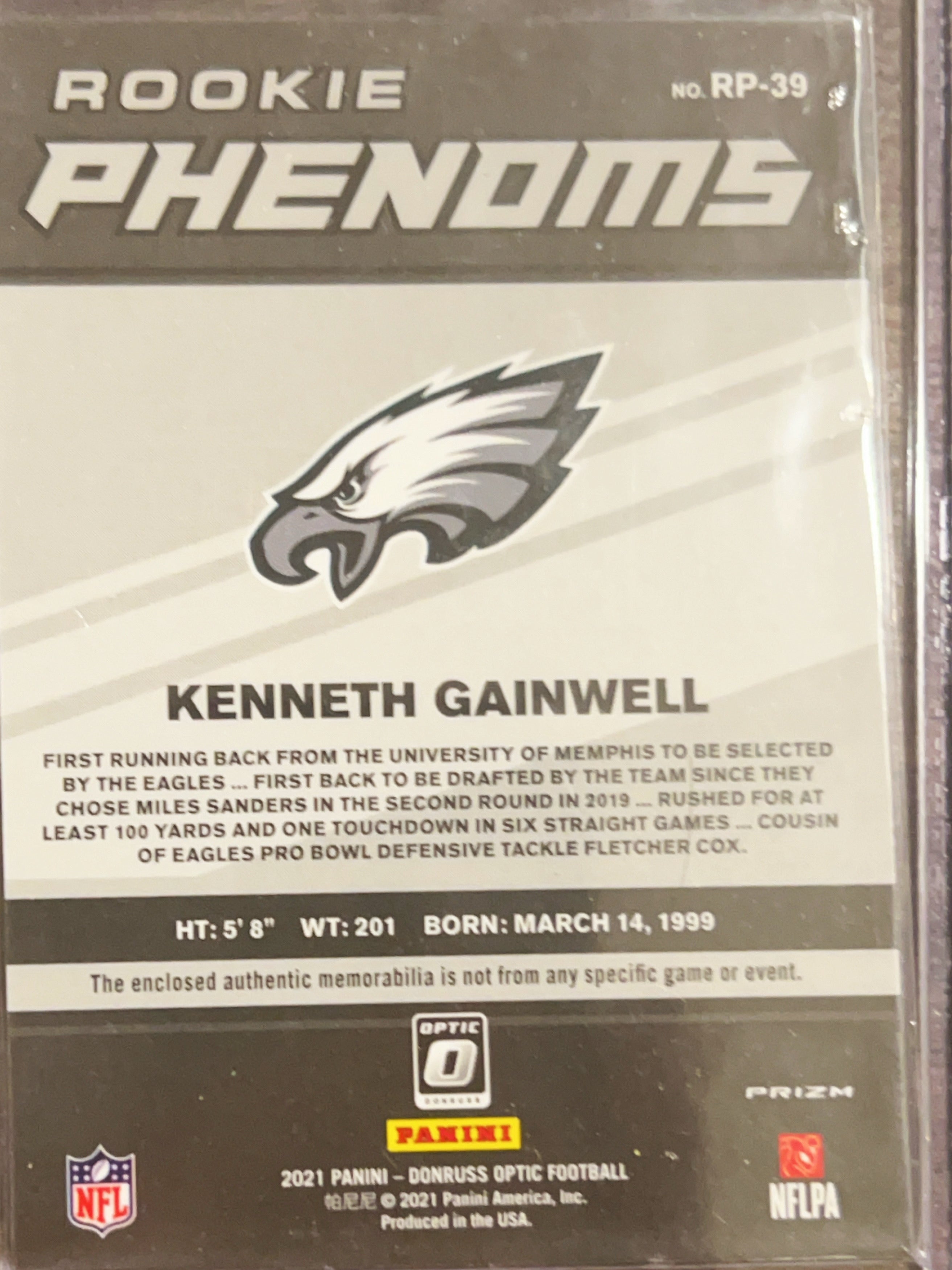 2021 Panini Donruss Optic Rookie Phenoms Kenneth Gainwell #RP-39 Mem RC