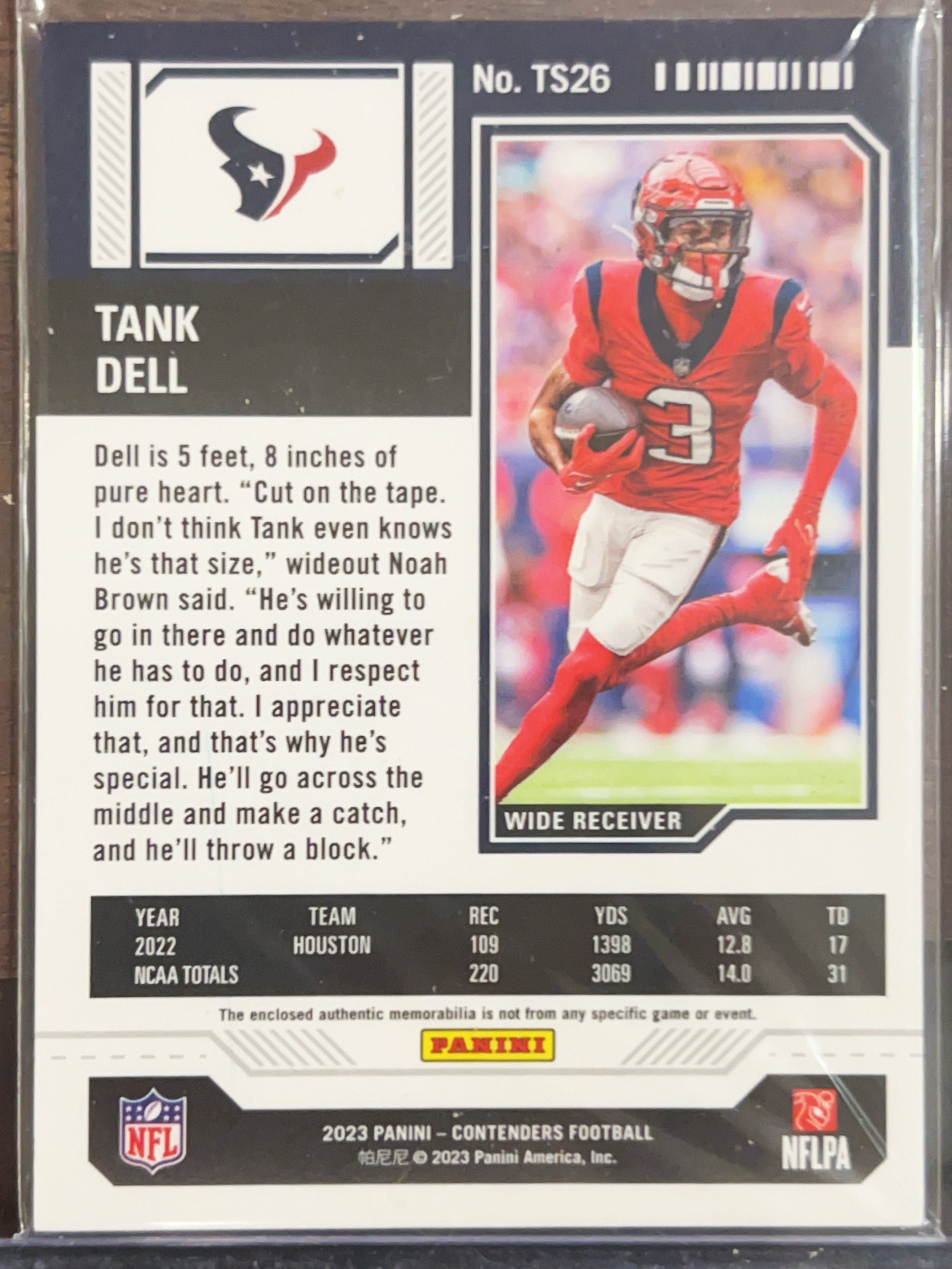 2023 Panini Contenders Football Tank Dell #TS26 Mem RC