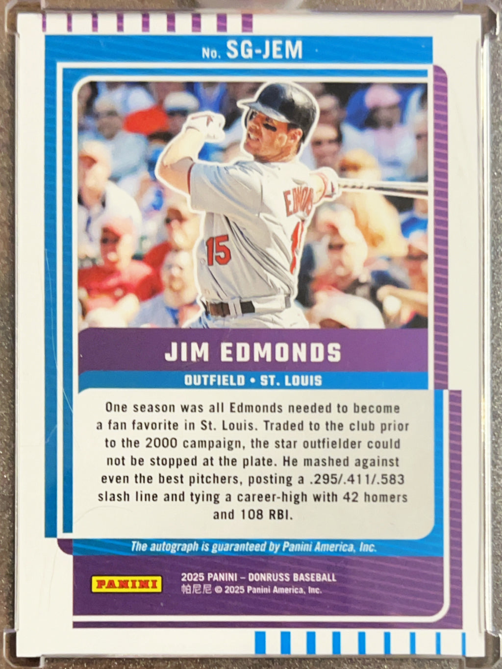 2025 Panini Donruss Signature Series Jim Edmonds #SG-JEM Blue /35 Auto