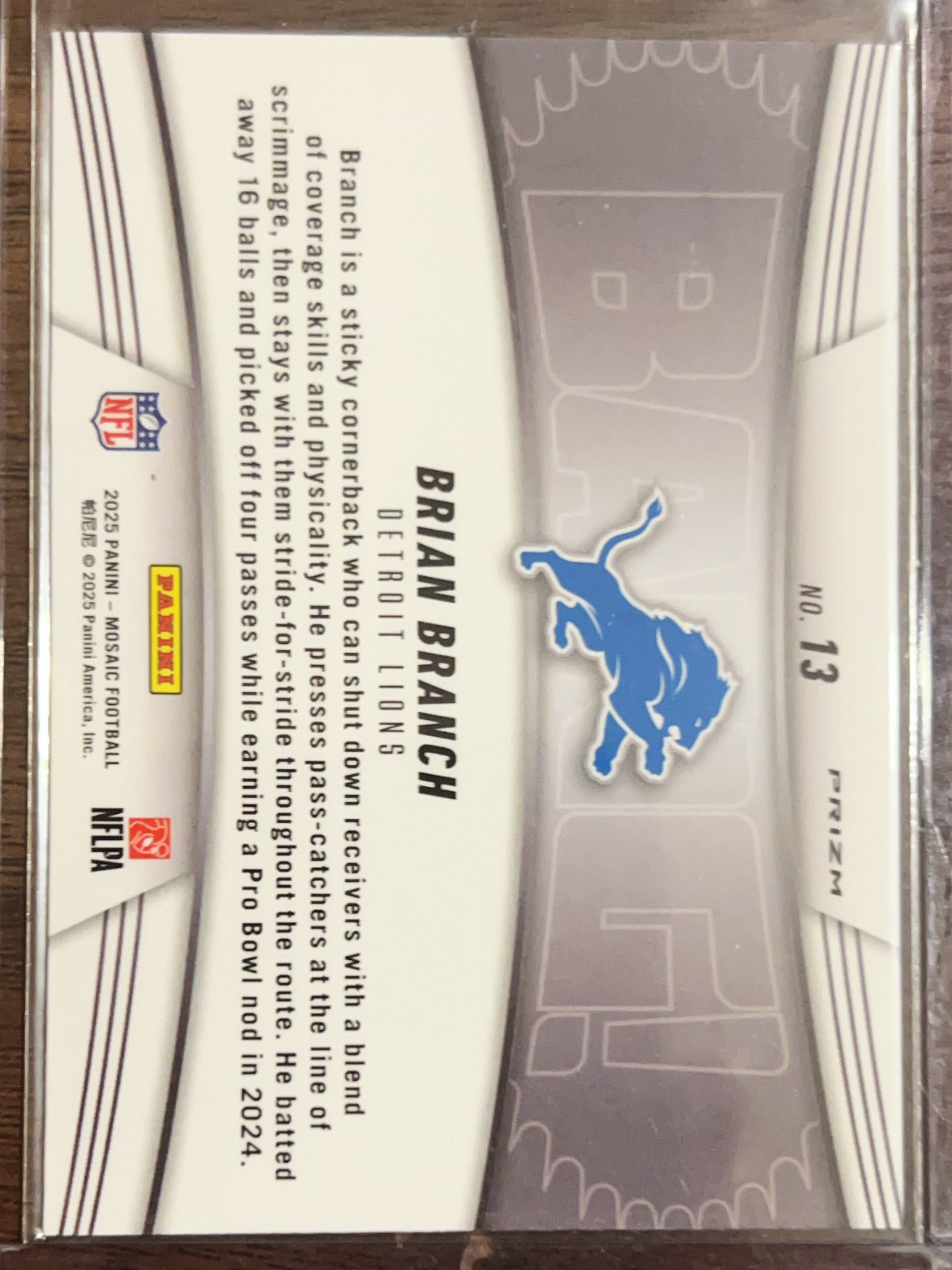 2025 Panini Mosaic Prizm Brian Branch #13 Pink Camo