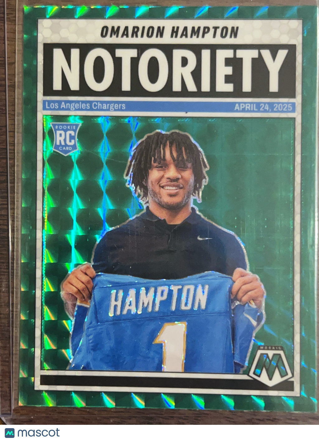 2025 Panini Mosaic Football Notoriety Omarion Hampton #20 Green RC