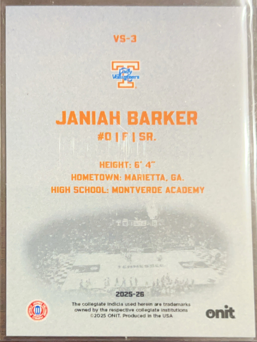 2025 Onit Tennessee Lady Vols Janiah Barker #VS-3